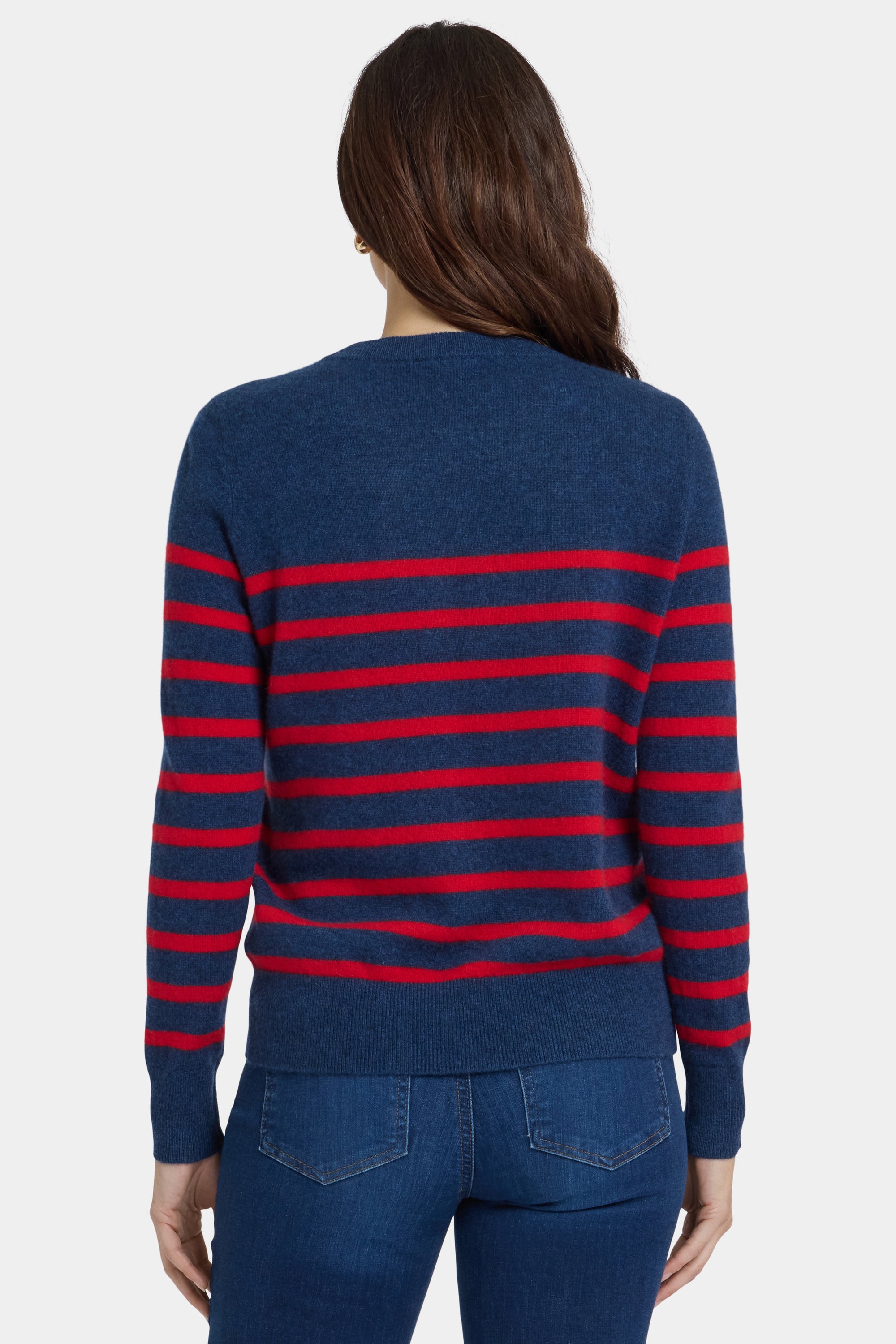 NYDJ Striped Cashmere Crewneck Sweater  - Navy Red Stripe