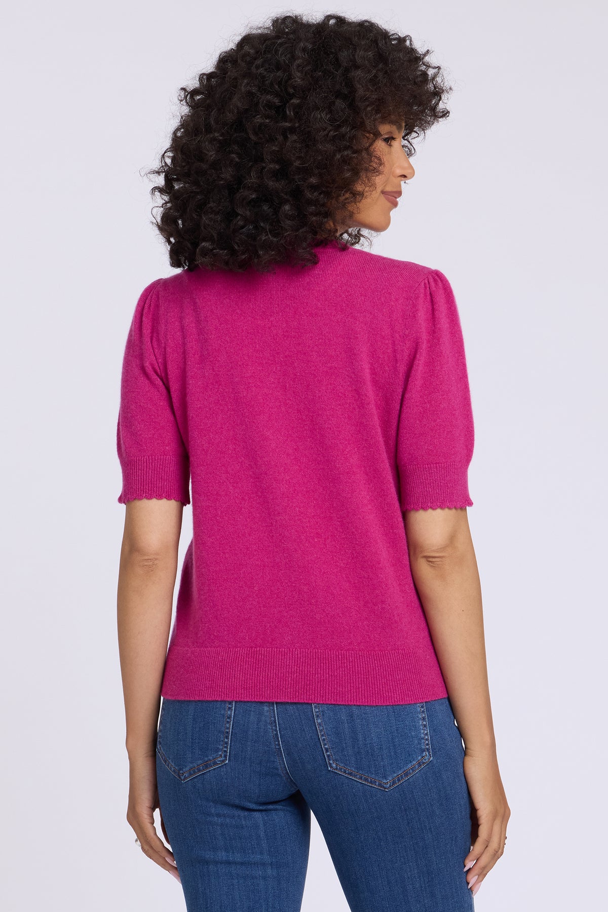 NYDJ Cashmere Short Sleeved Crewneck Cardigan  - Jazzy