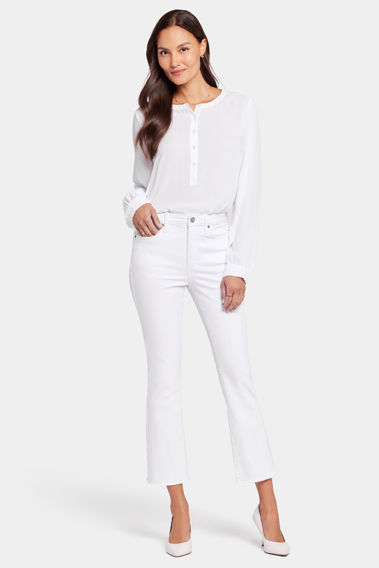 NYDJ Billie Mini Bootcut Ankle Jeans In Cool Embrace® Denim With Frayed Hems - Optic White