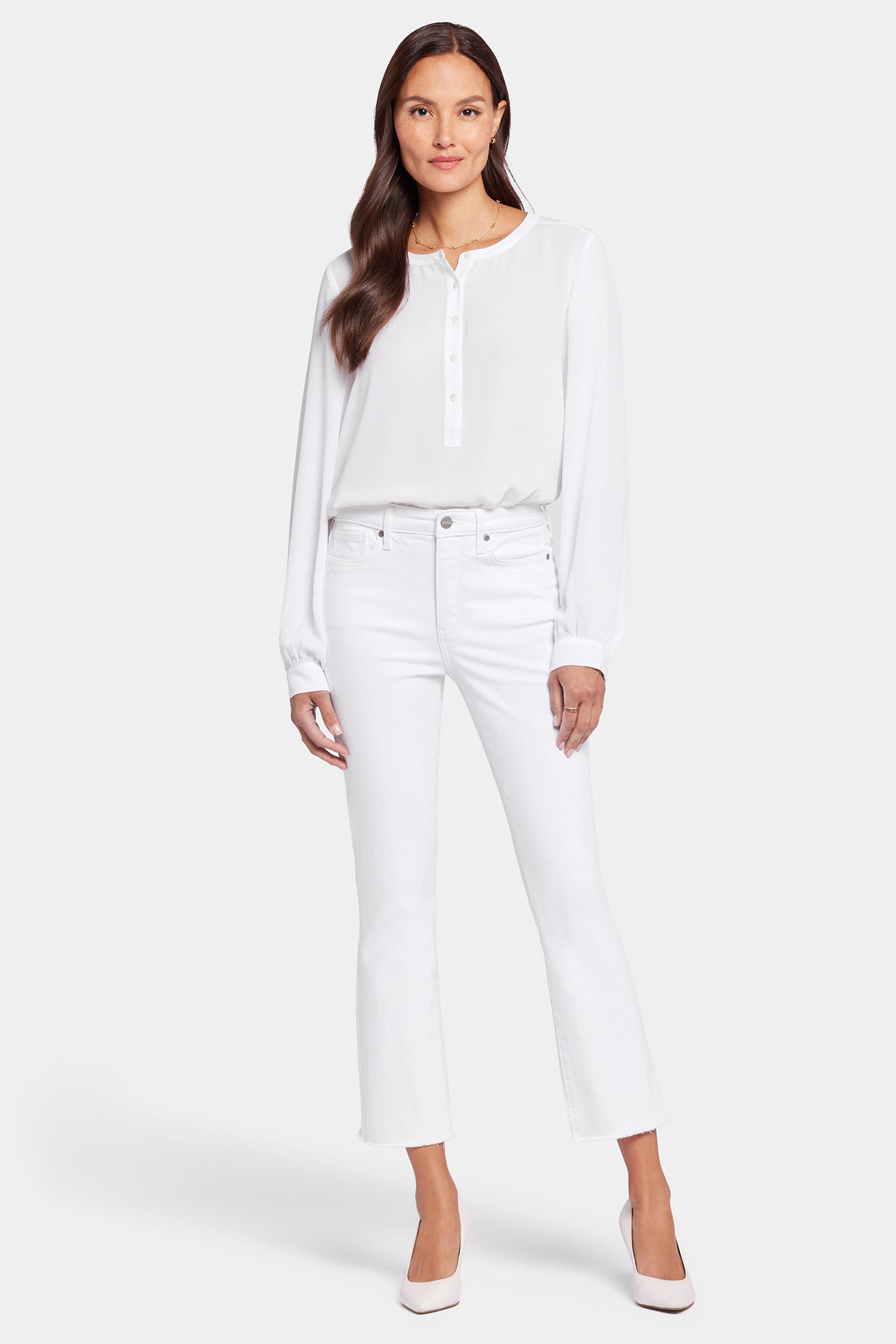 NYDJ Billie Mini Bootcut Ankle Jeans In Cool Embrace® Denim With Frayed Hems - Optic White