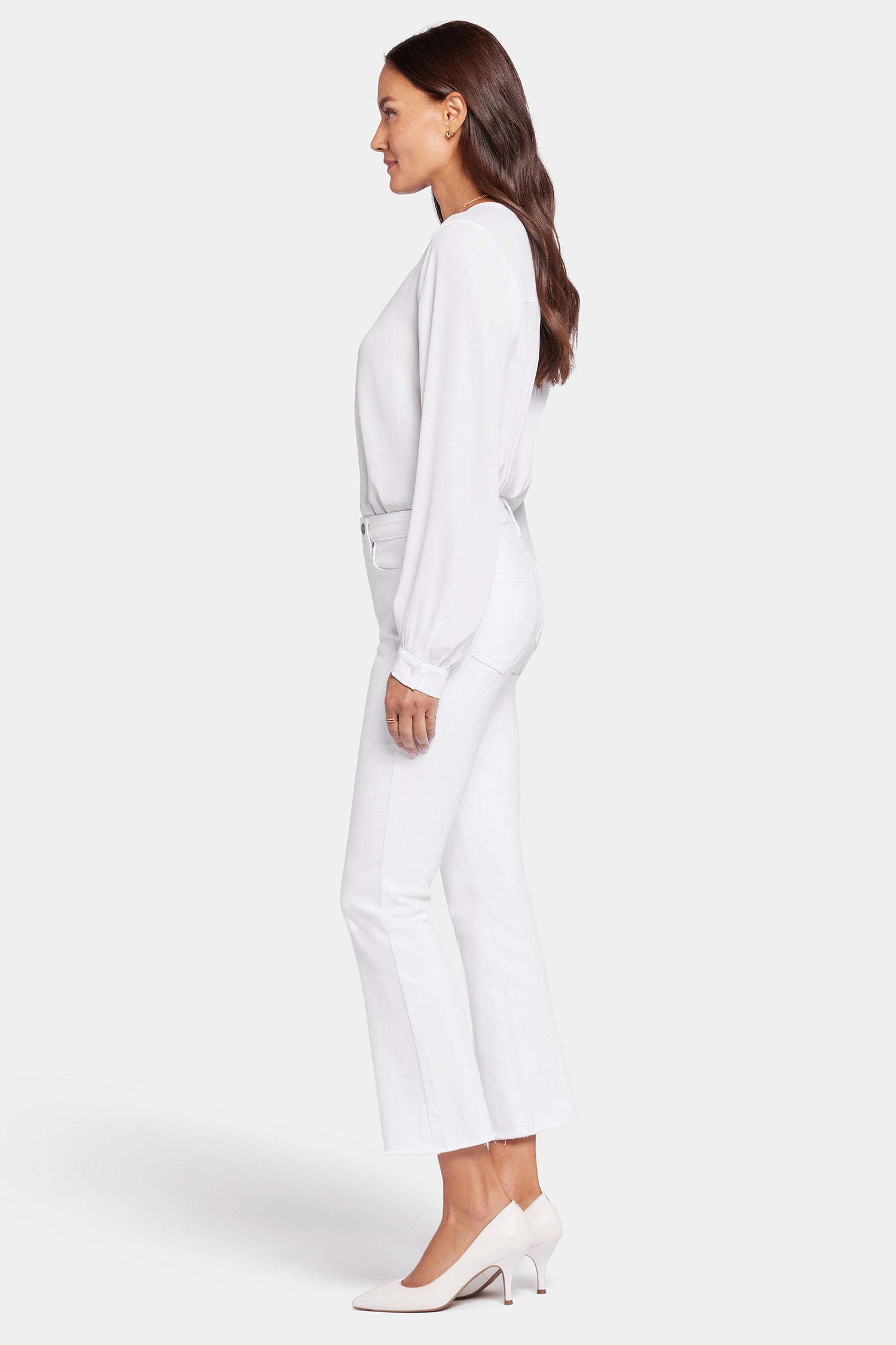 NYDJ Billie Mini Bootcut Ankle Jeans In Cool Embrace® Denim With Frayed Hems - Optic White