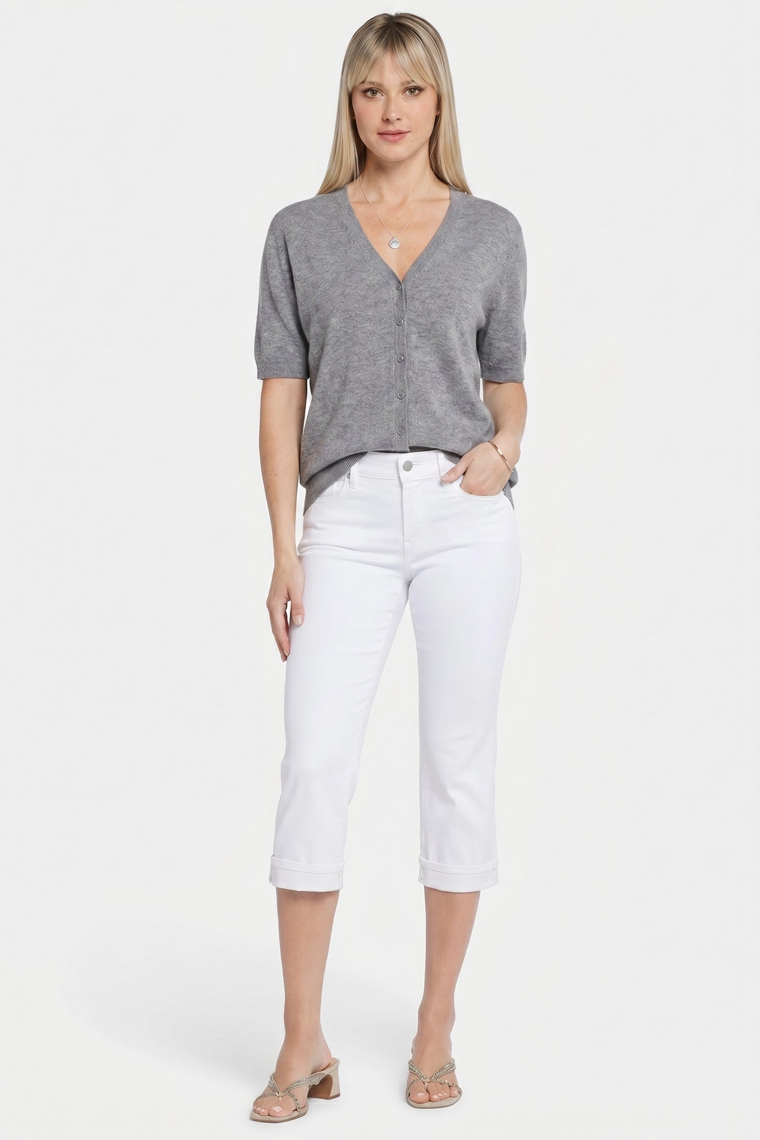 NYDJ Marilyn Straight Crop Jeans In Cool Embrace® Denim With Cuffs - Optic White