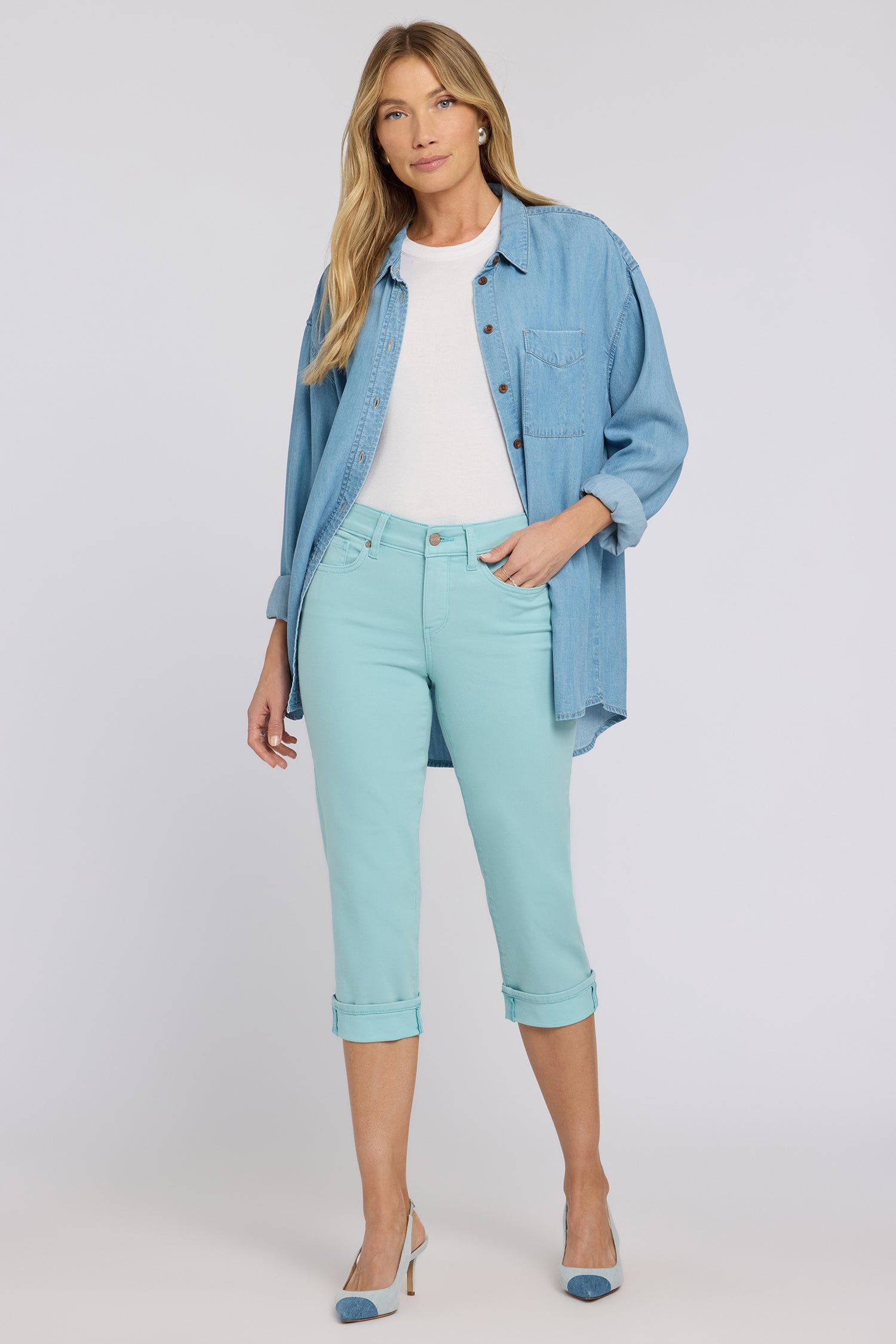 NYDJ Marilyn Straight Crop Jeans In Cool Embrace® Denim With Cuffs - Aqua Haze