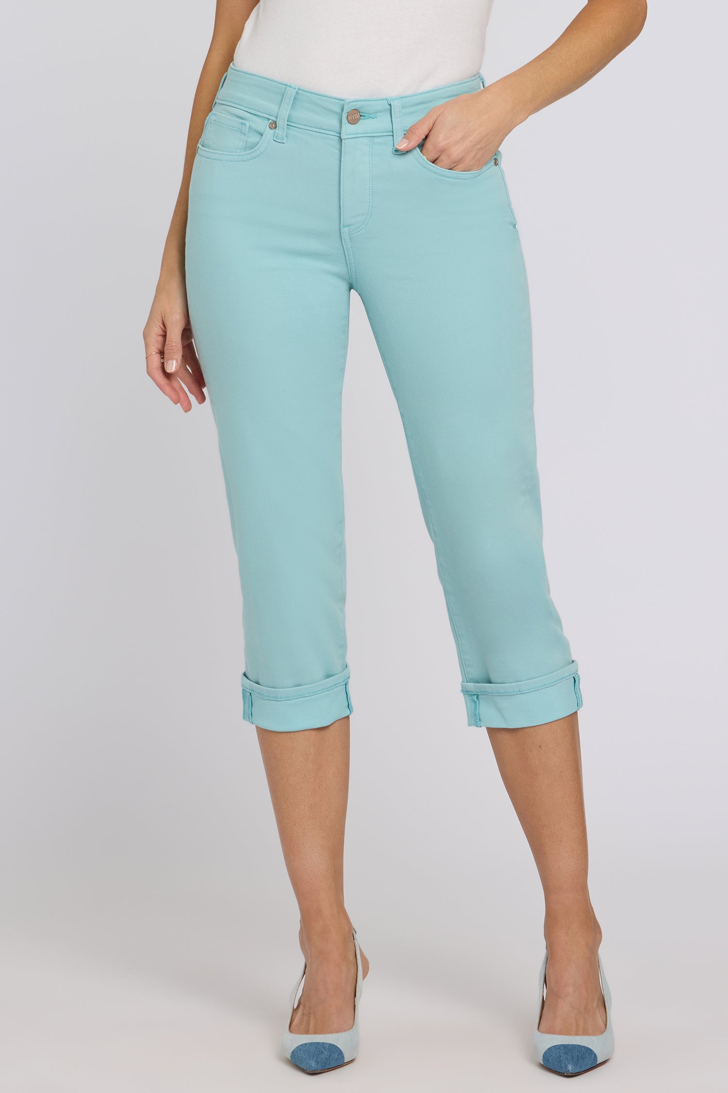 NYDJ Marilyn Straight Crop Jeans In Cool Embrace® Denim With Cuffs - Aqua Haze