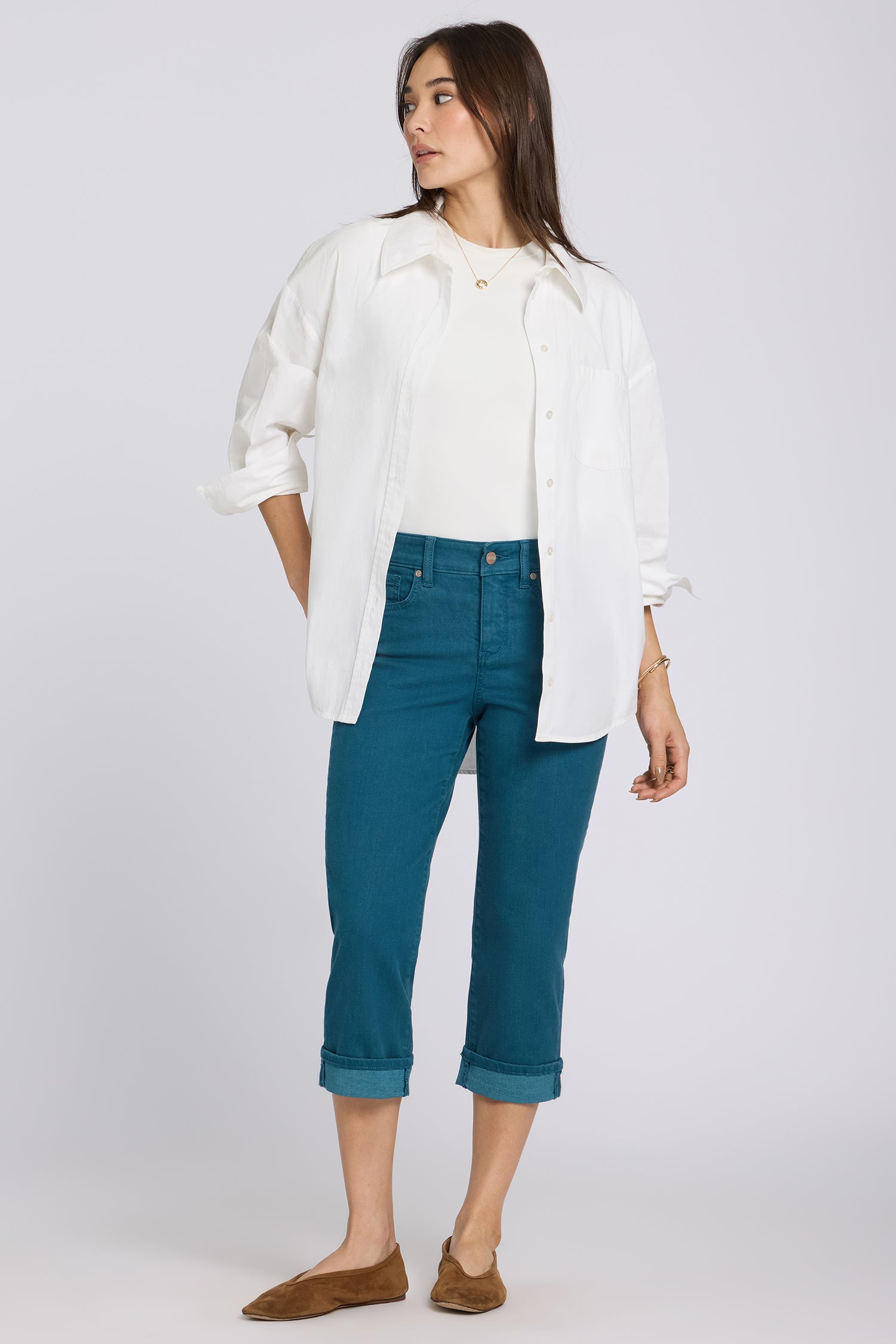NYDJ Marilyn Straight Crop Jeans In Cool Embrace® Denim With Cuffs - Blue Lake
