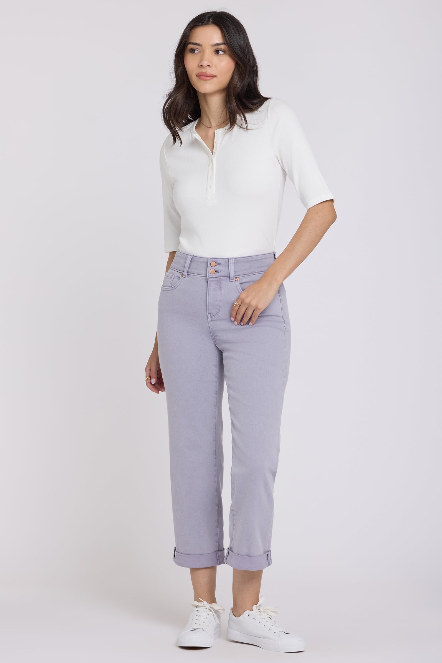 NYDJ Bailey Relaxed Straight Crop Jeans In Cool Embrace® Denim With High Rise And Roll Cuffs - Vintage Lavender