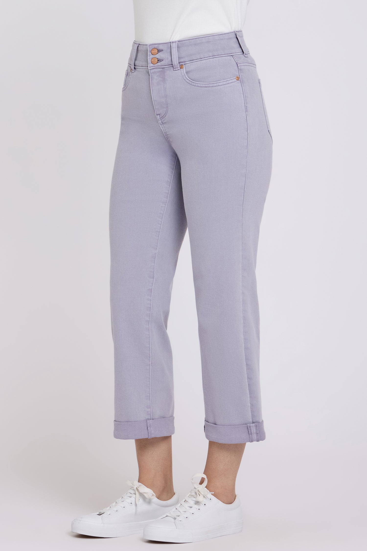 NYDJ Bailey Relaxed Straight Crop Jeans In Cool Embrace® Denim With High Rise And Roll Cuffs - Vintage Lavender