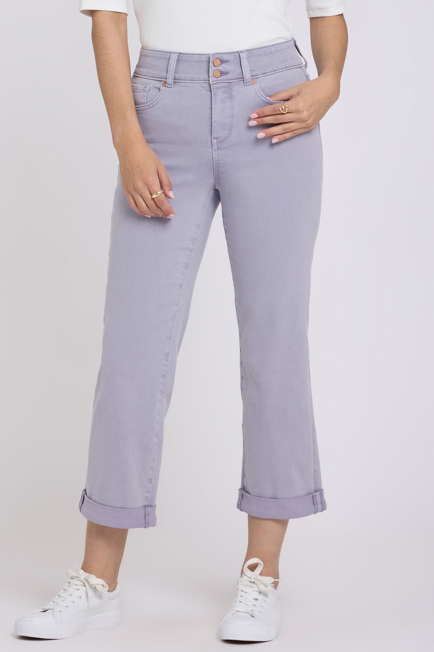 NYDJ Bailey Relaxed Straight Crop Jeans In Cool Embrace® Denim With High Rise And Roll Cuffs - Vintage Lavender
