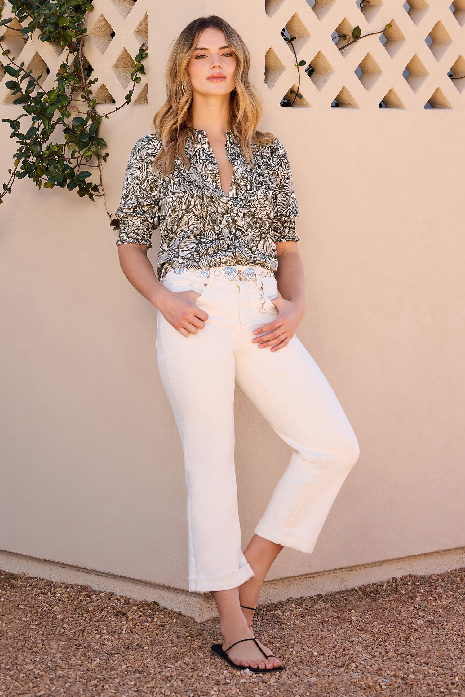 NYDJ Bailey Relaxed Straight Crop Jeans In Cool Embrace® Denim With High Rise And Roll Cuffs - Vintage White