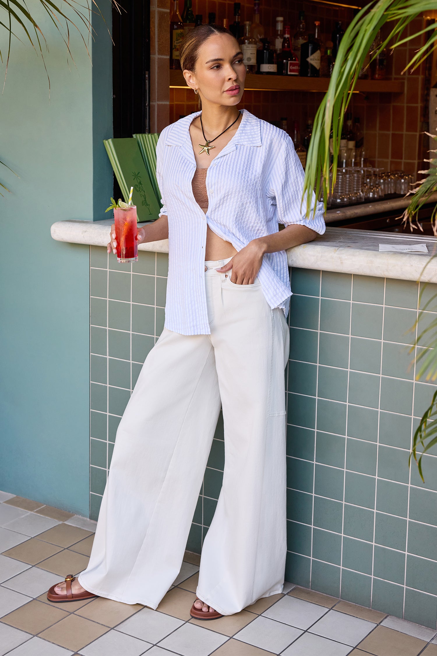 NYDJ Nova Super Wide Leg Jeans In Cool Embrace® Denim With Side Gussets - Vintage White