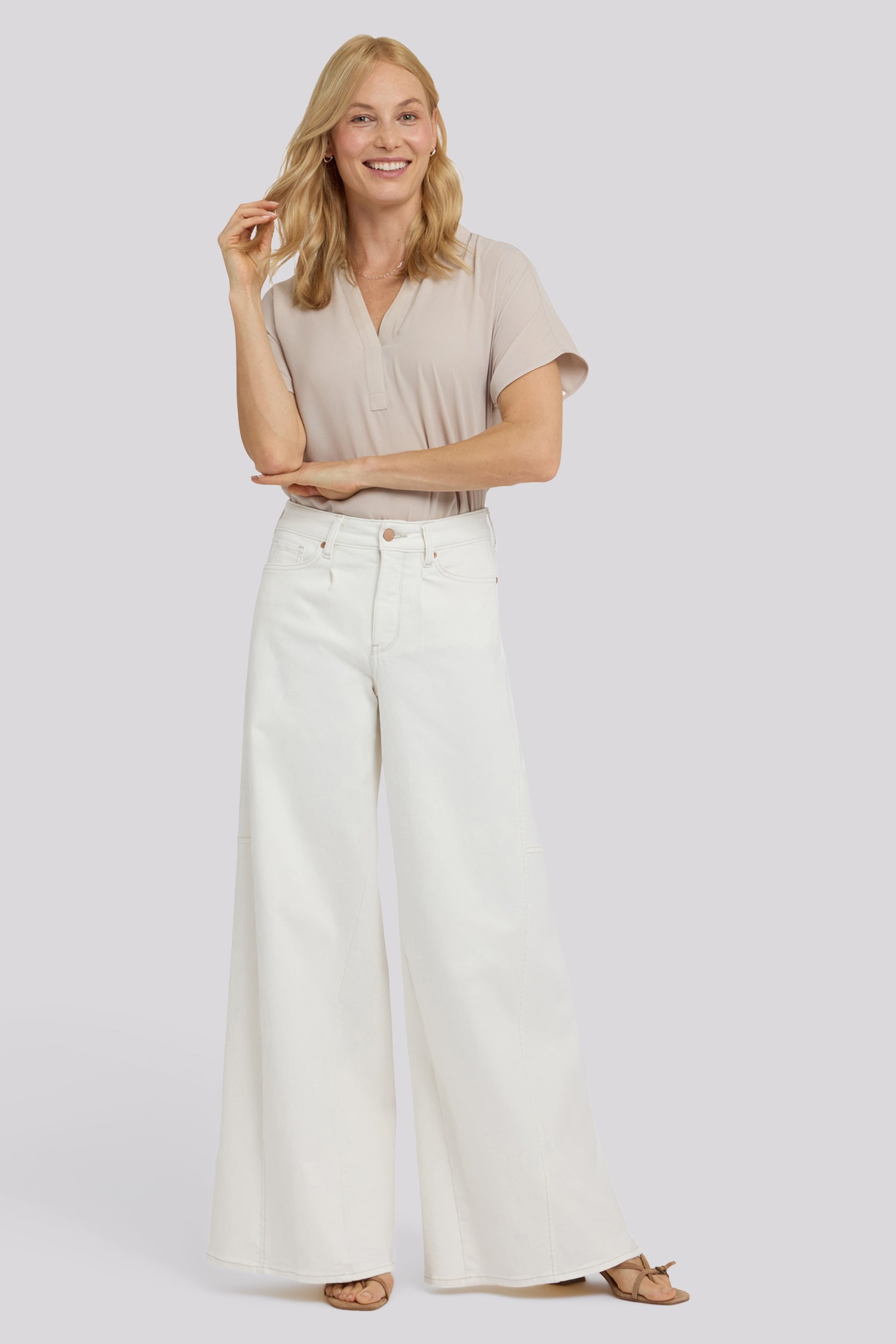 NYDJ Nova Super Wide Leg Jeans In Cool Embrace® Denim With Side Gussets - Vintage White