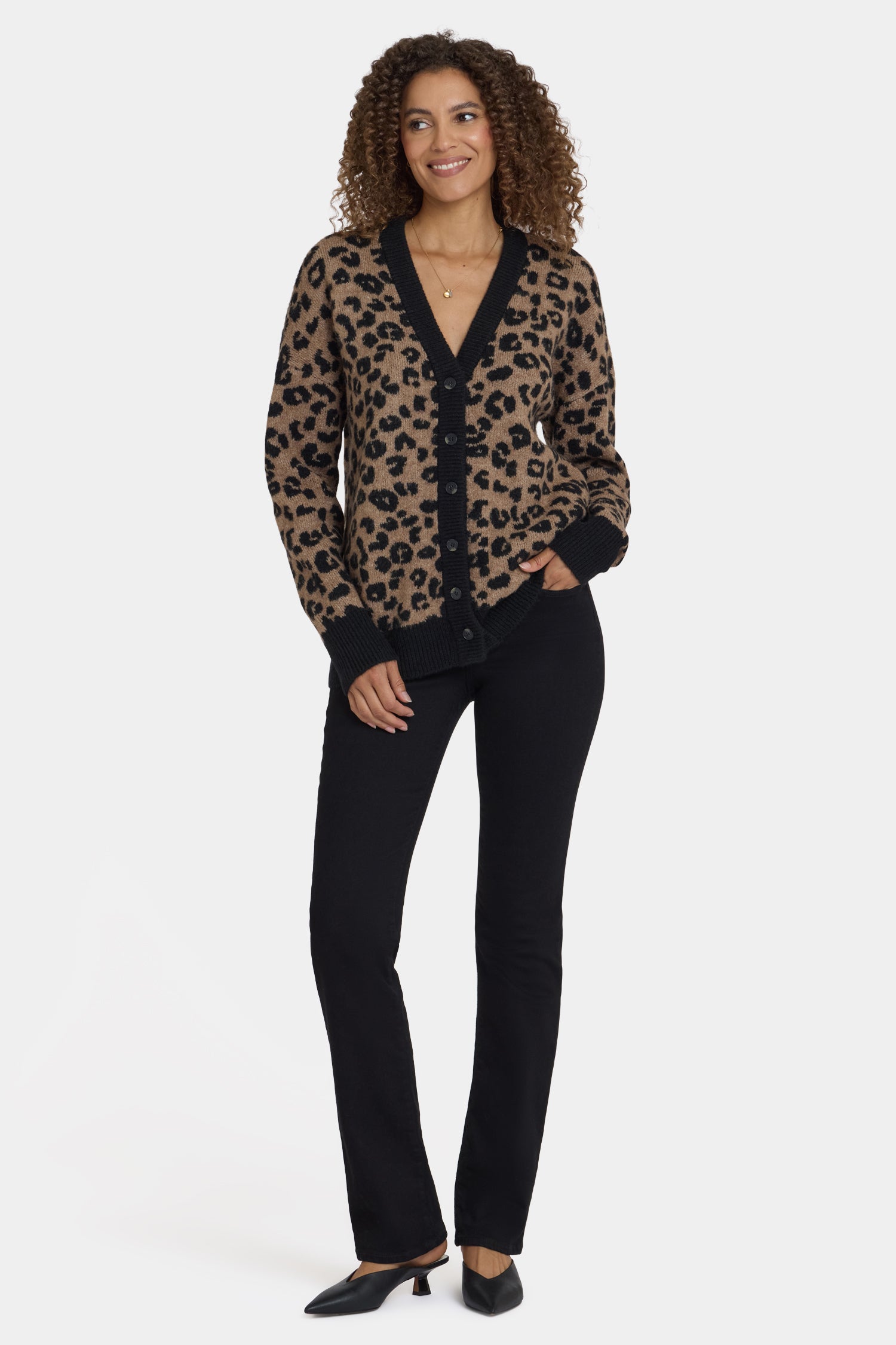 NYDJ Cheetah Cardigan  - Black Combo
