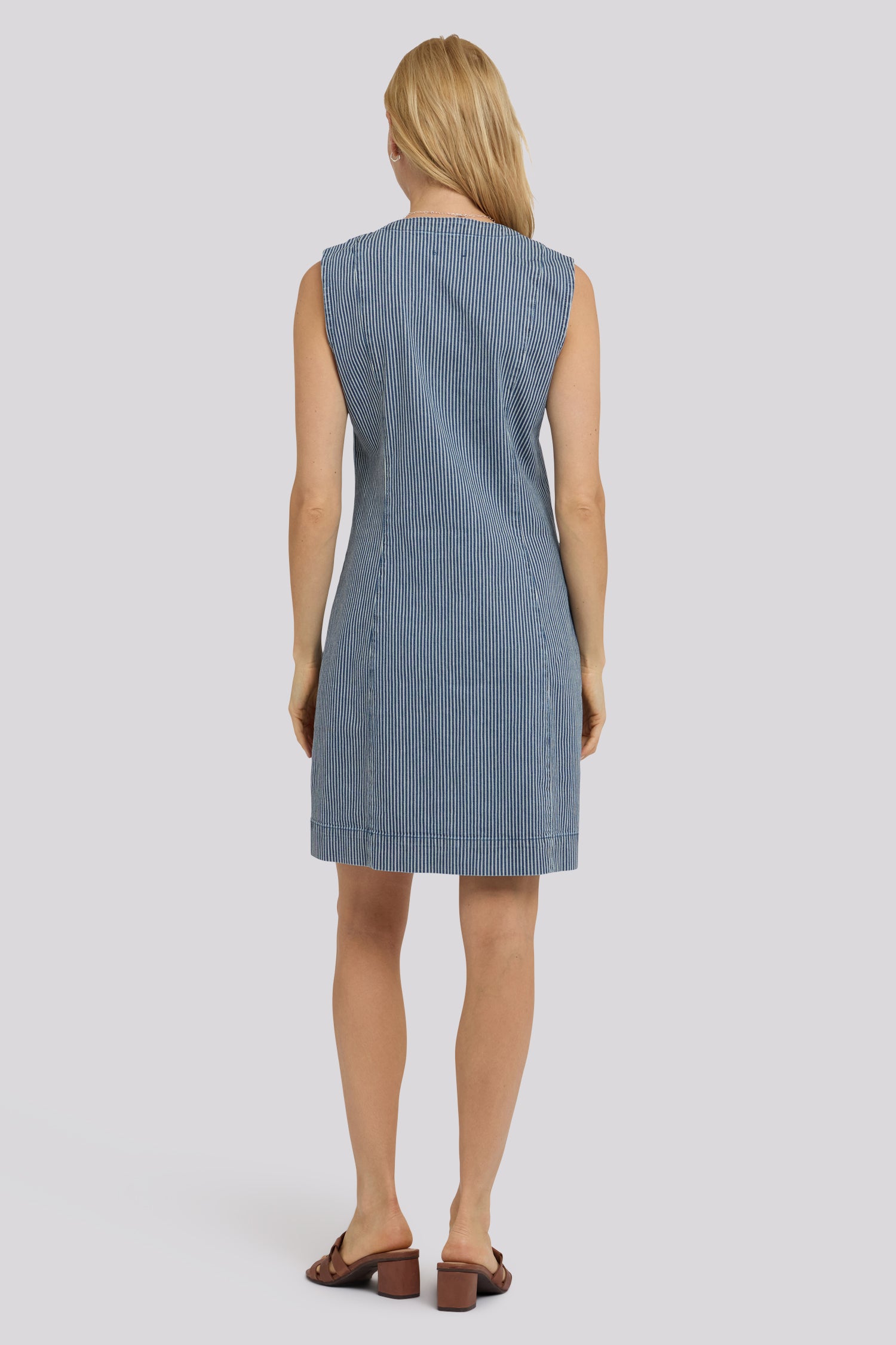 NYDJ Sleeveless Denim Utility Dress  - Malaga Stripe