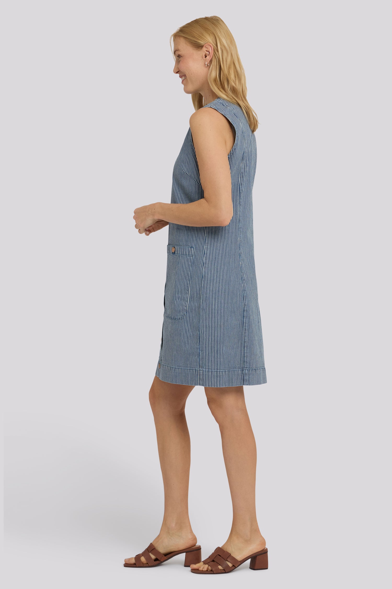 NYDJ Sleeveless Denim Utility Dress  - Malaga Stripe
