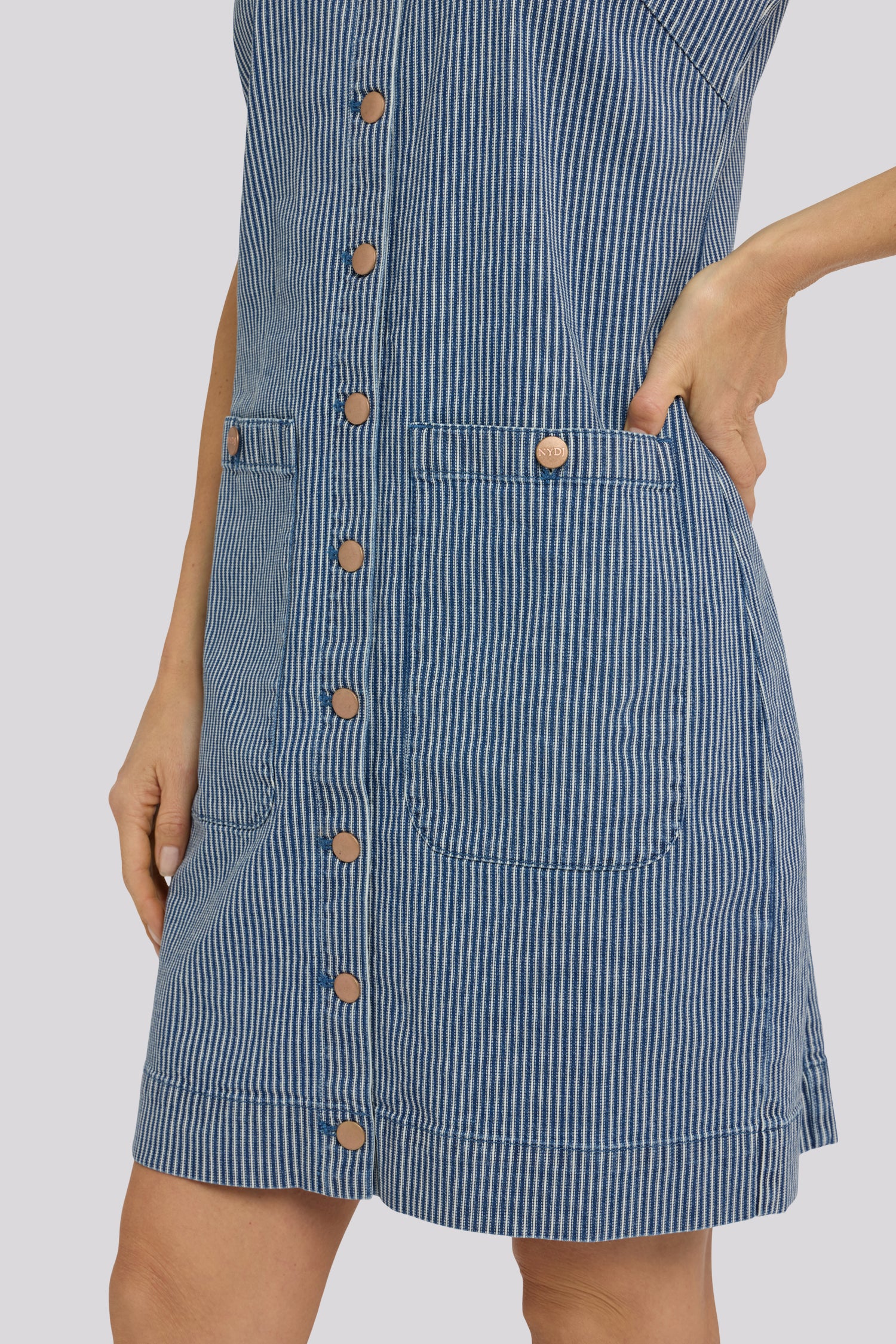 NYDJ Sleeveless Denim Utility Dress  - Malaga Stripe