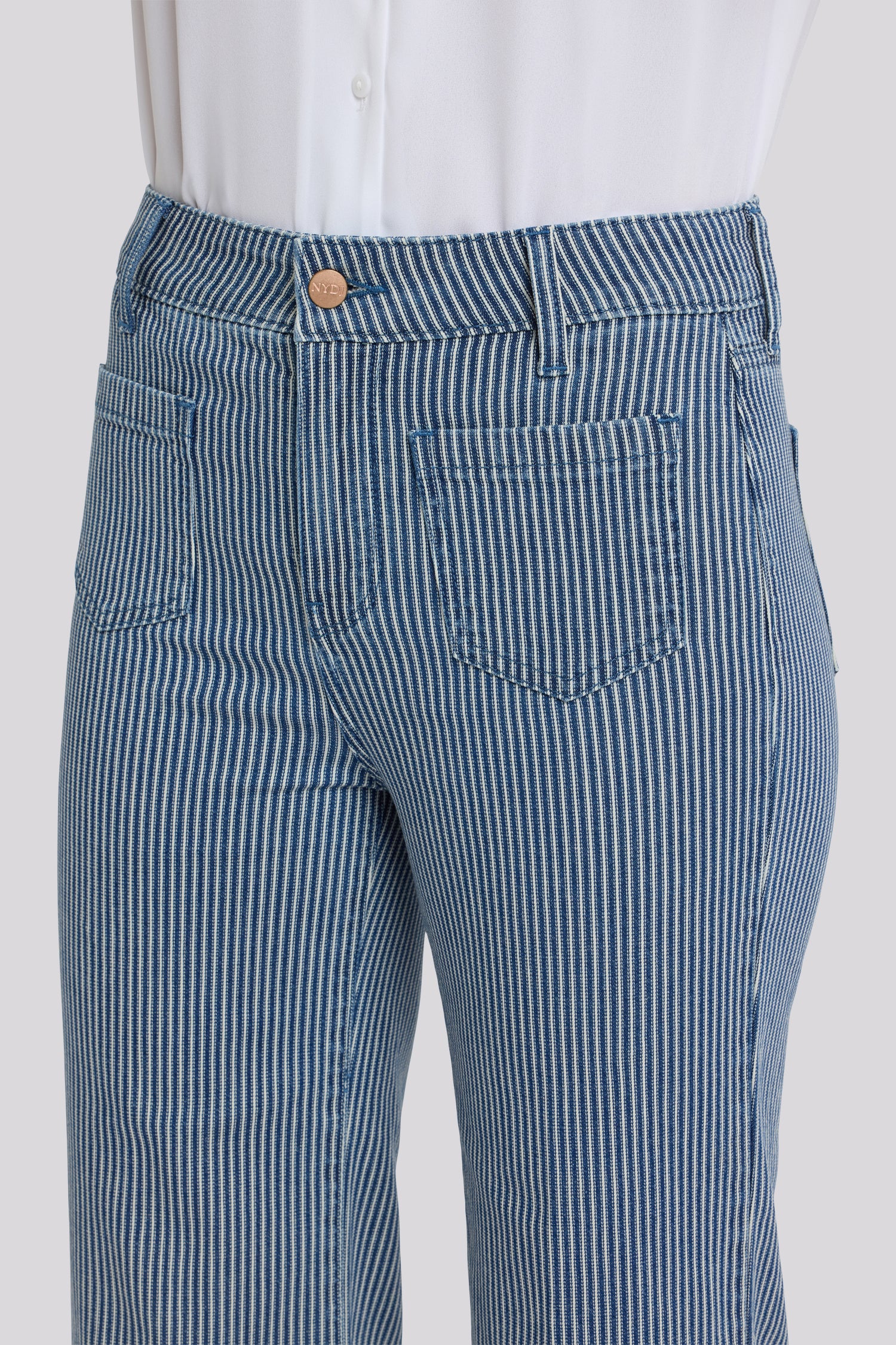 NYDJ Coco Relaxed Wide Leg Crop Jeans With High Rise And Front Patch Pockets - Malaga Stripe