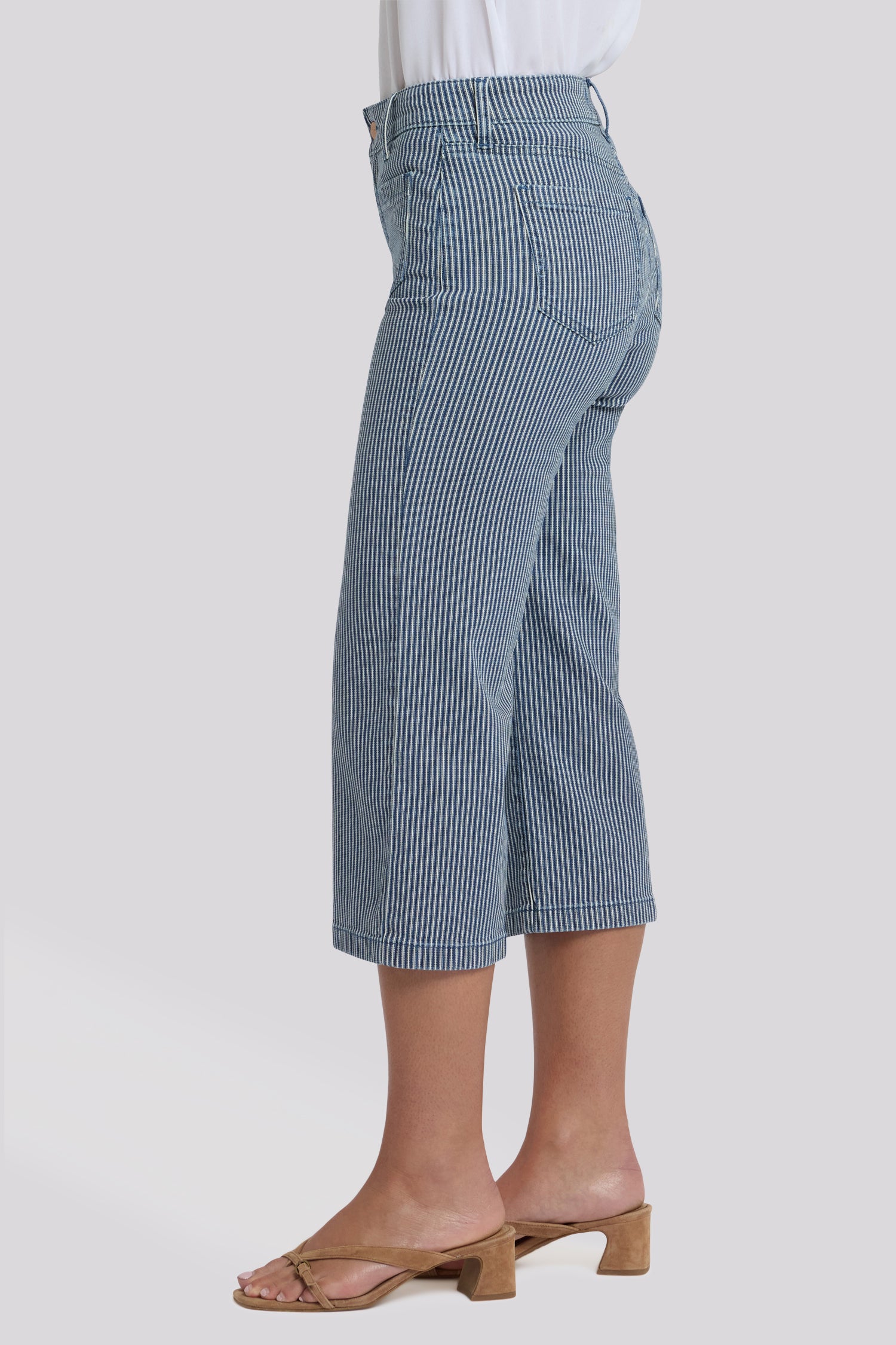 NYDJ Coco Relaxed Wide Leg Crop Jeans With High Rise And Front Patch Pockets - Malaga Stripe