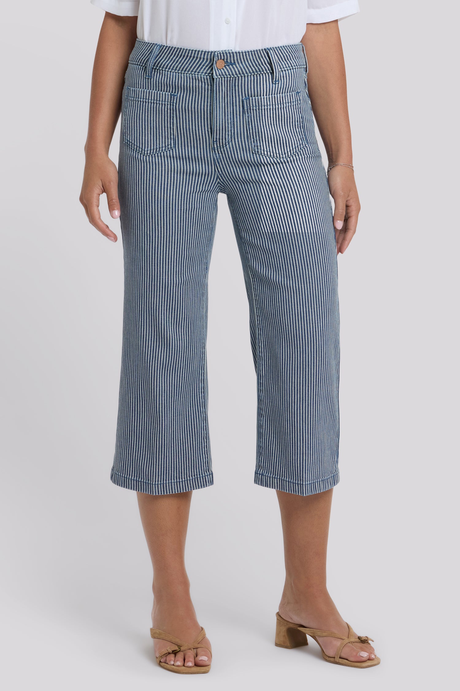 NYDJ Coco Relaxed Wide Leg Crop Jeans With High Rise And Front Patch Pockets - Malaga Stripe