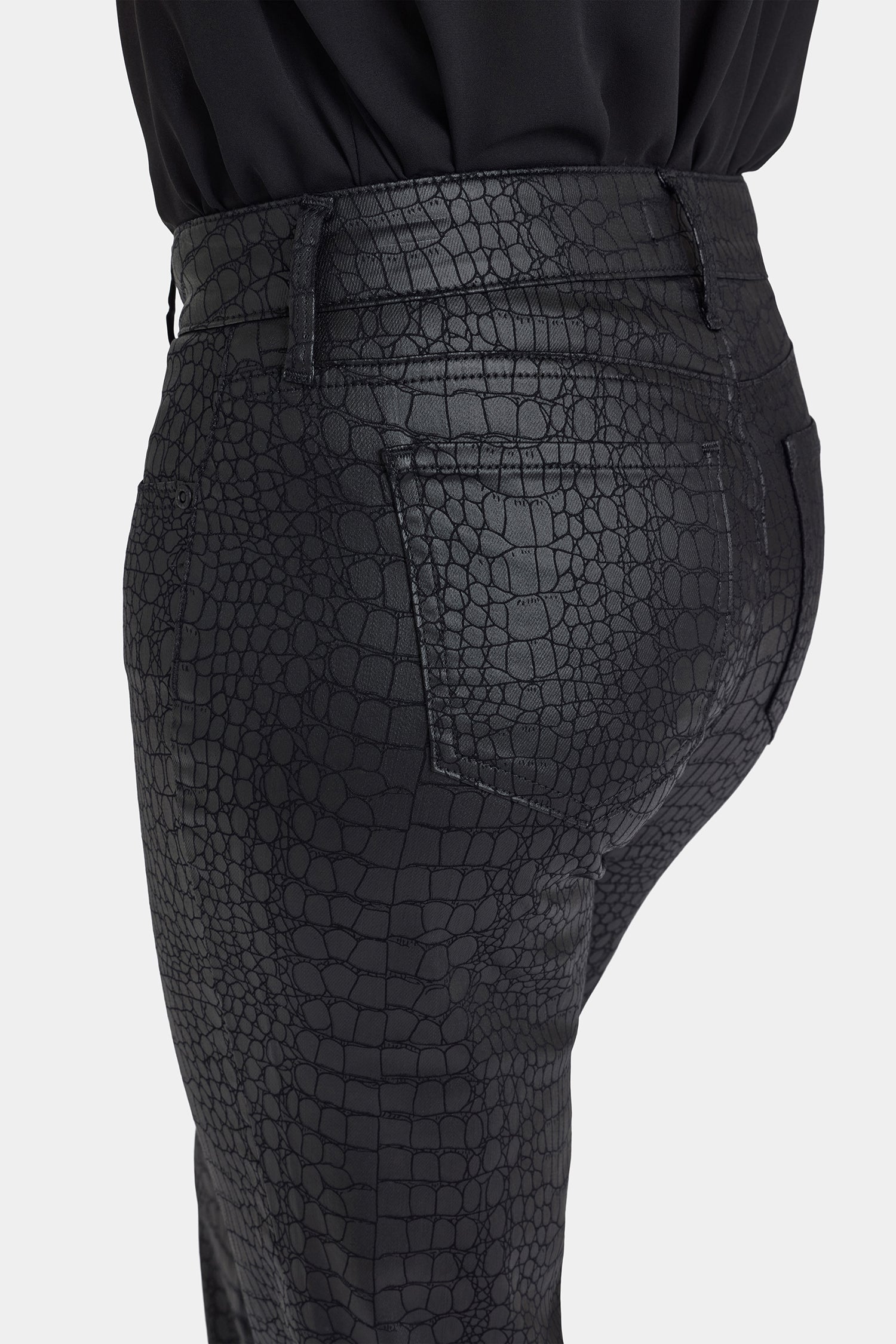 NYDJ Python Coated Marilyn Straight Jeans  - Black Coated Python