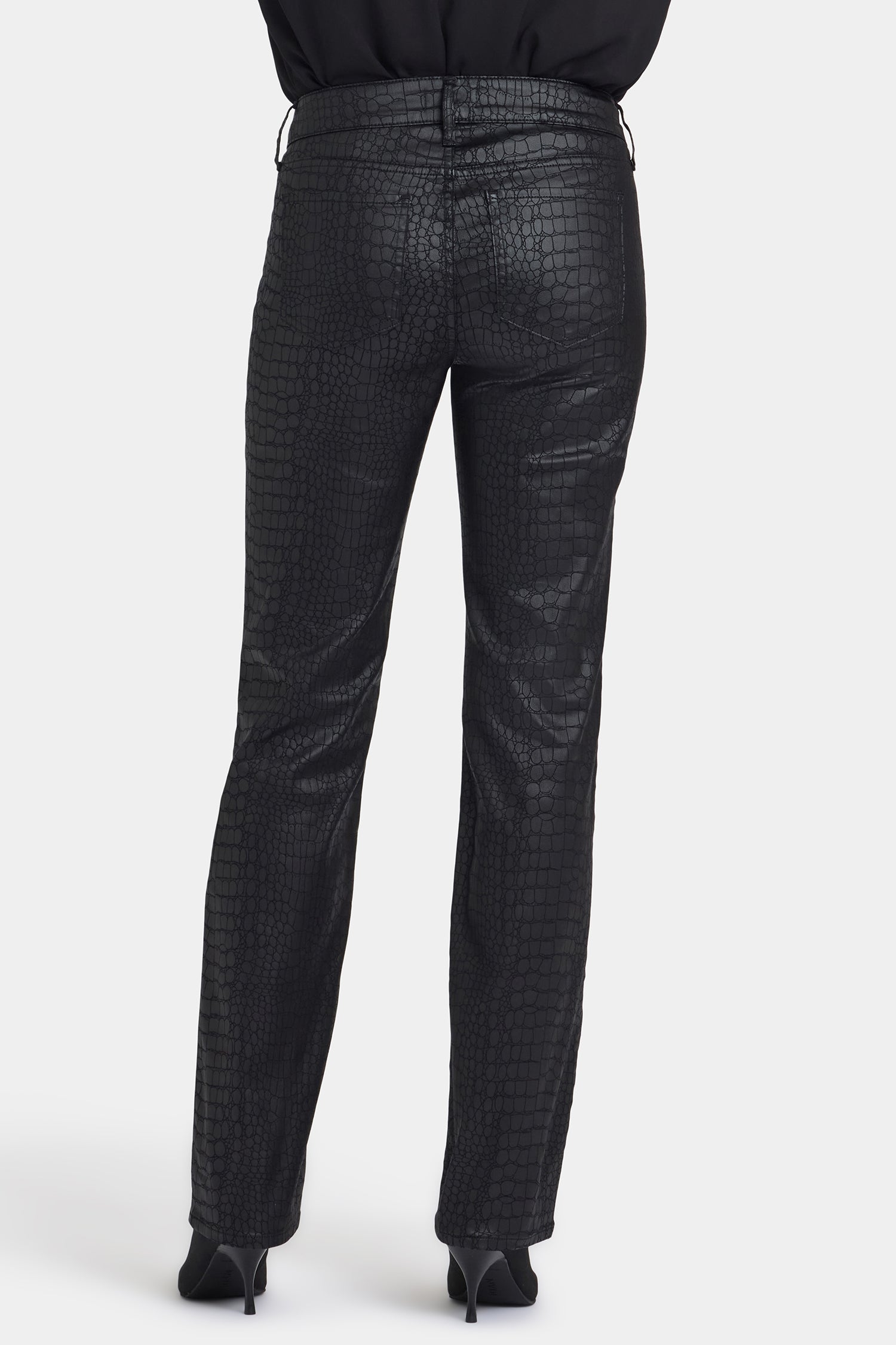 NYDJ Python Coated Marilyn Straight Jeans  - Black Coated Python