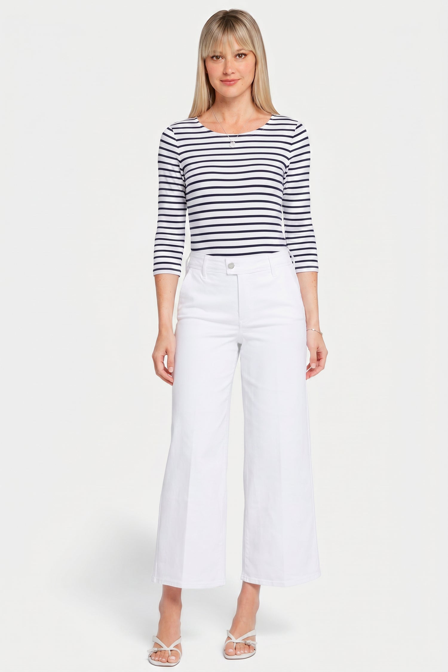 NYDJ Mona Wide Leg Trouser Ankle Jeans  With High Rise - Optic White