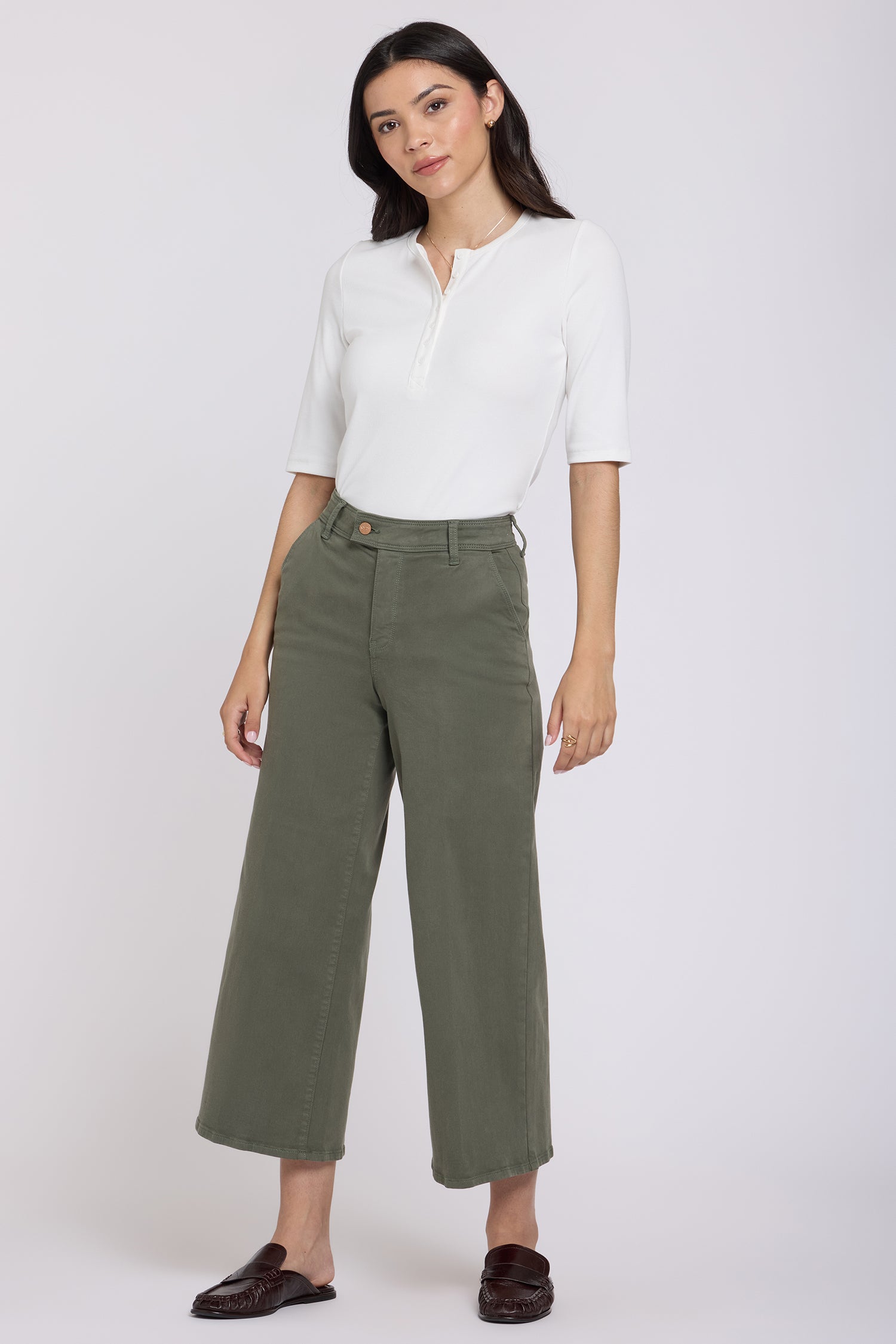 NYDJ Mona Wide Leg Trouser Ankle Jeans  With High Rise - Desert Green