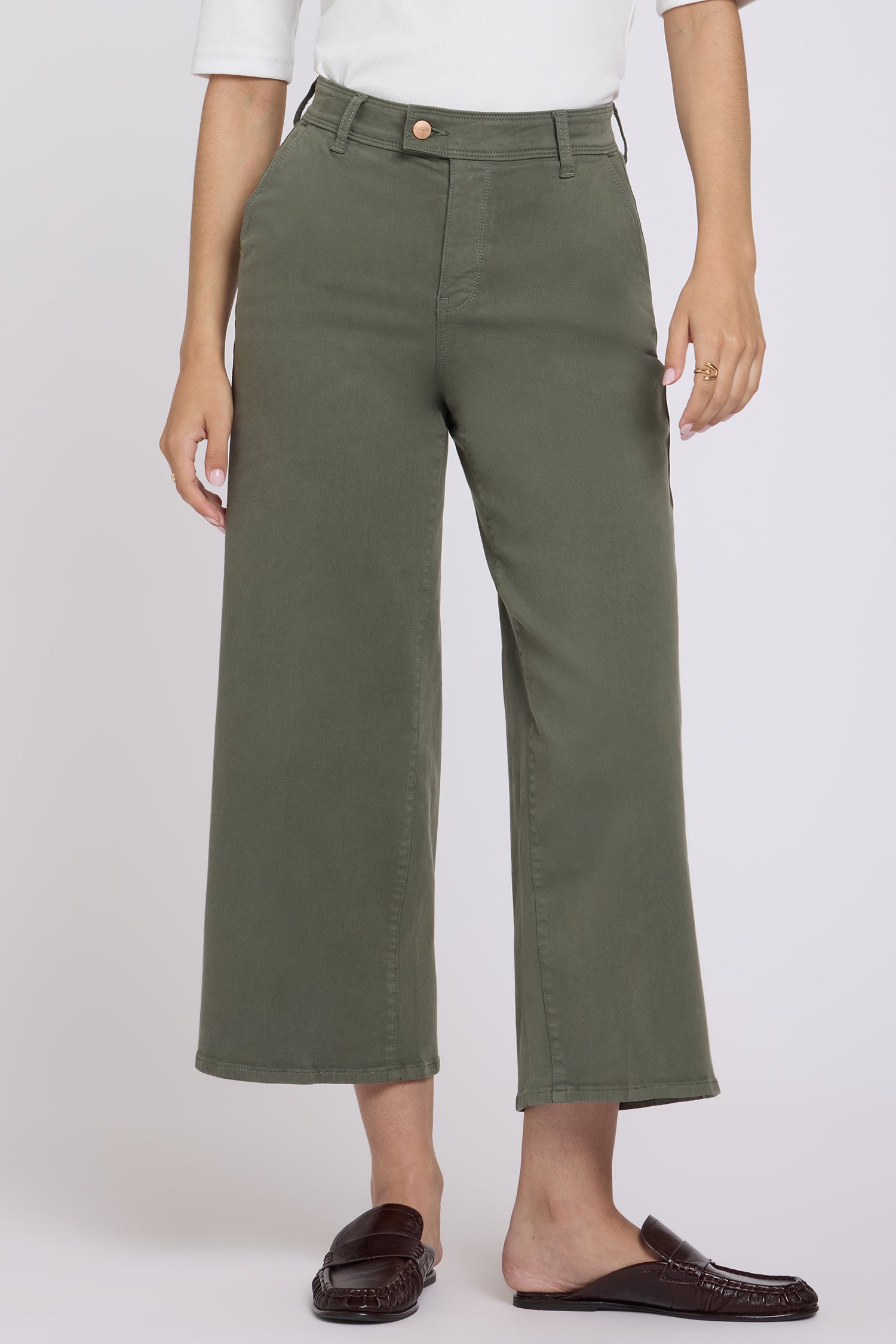 NYDJ Mona Wide Leg Trouser Ankle Jeans  With High Rise - Desert Green