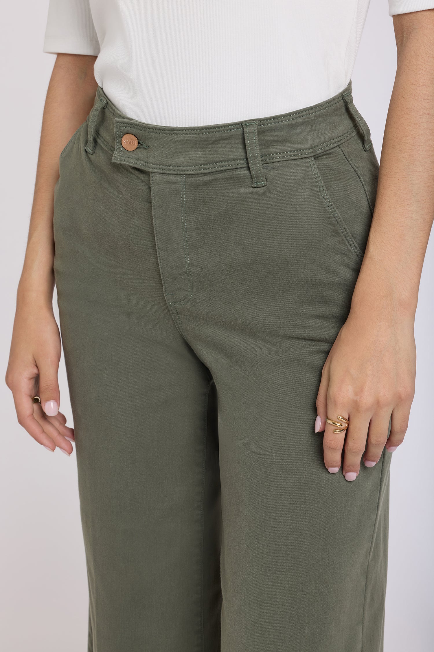NYDJ Mona Wide Leg Trouser Ankle Jeans  With High Rise - Desert Green