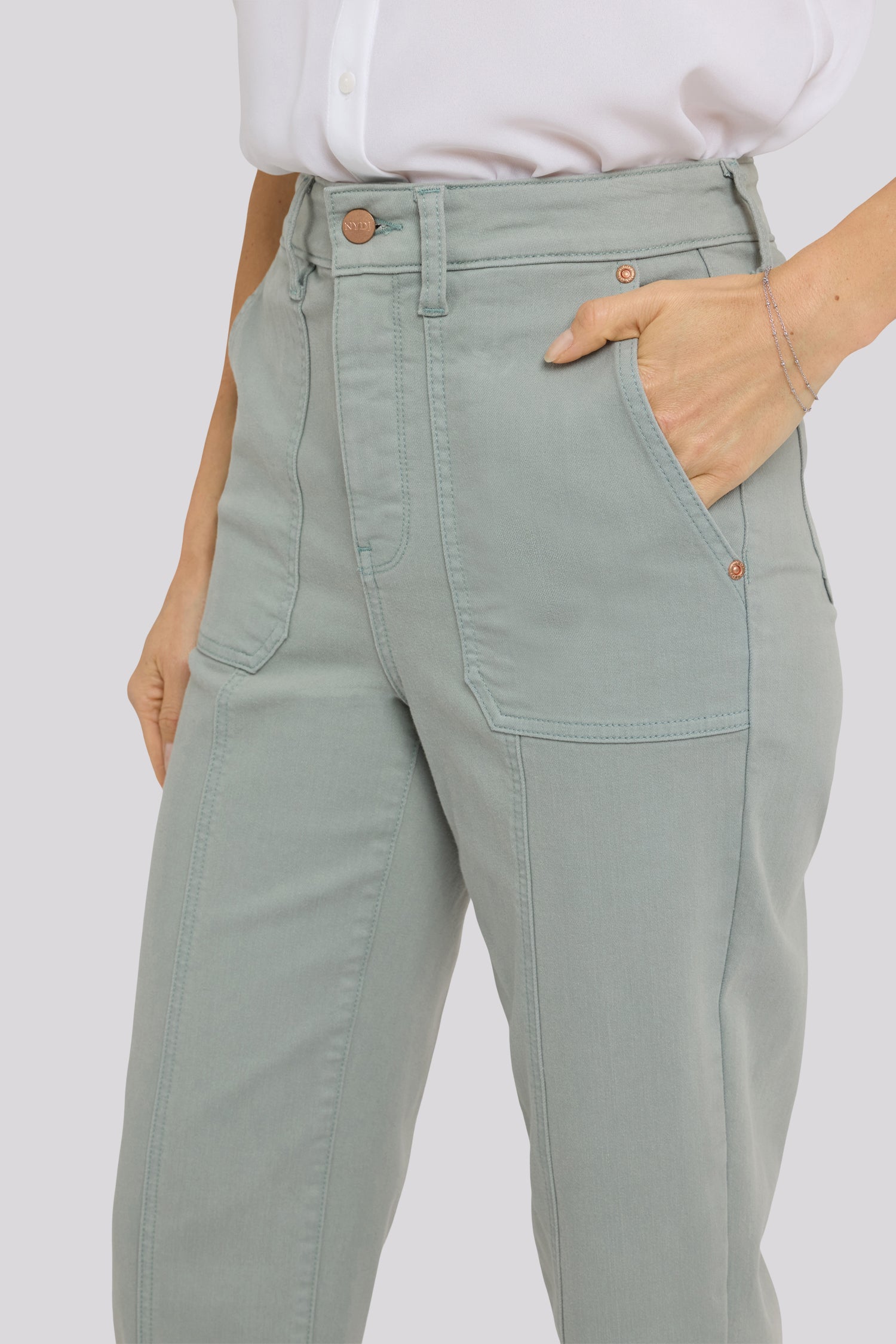 NYDJ Kasey Stovepipe Ankle Jeans With Utility Pockets And Seam Detail - Mistletoe