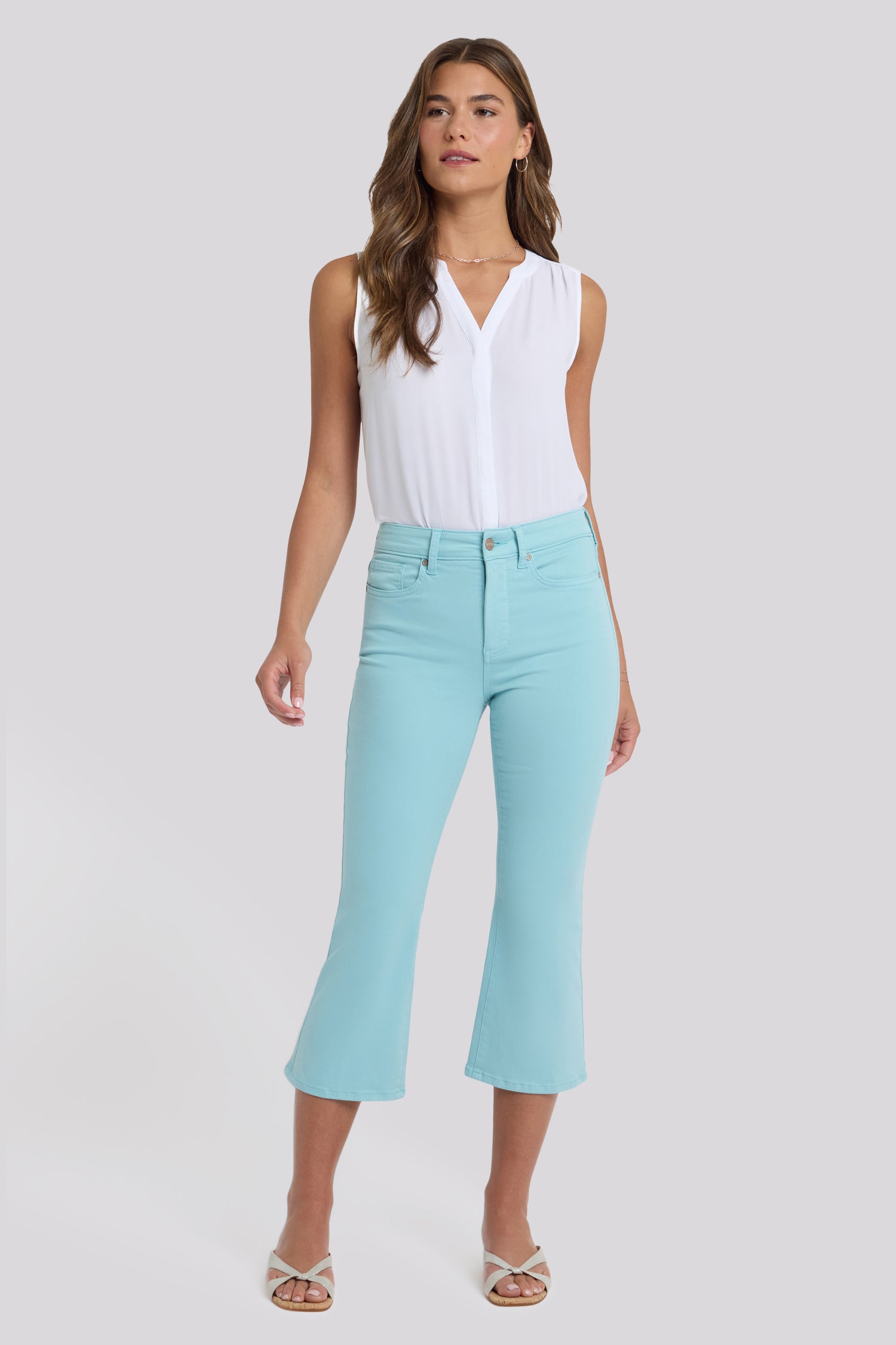NYDJ Monica Kick Flare Crop Jeans With High Rise - Aqua Haze