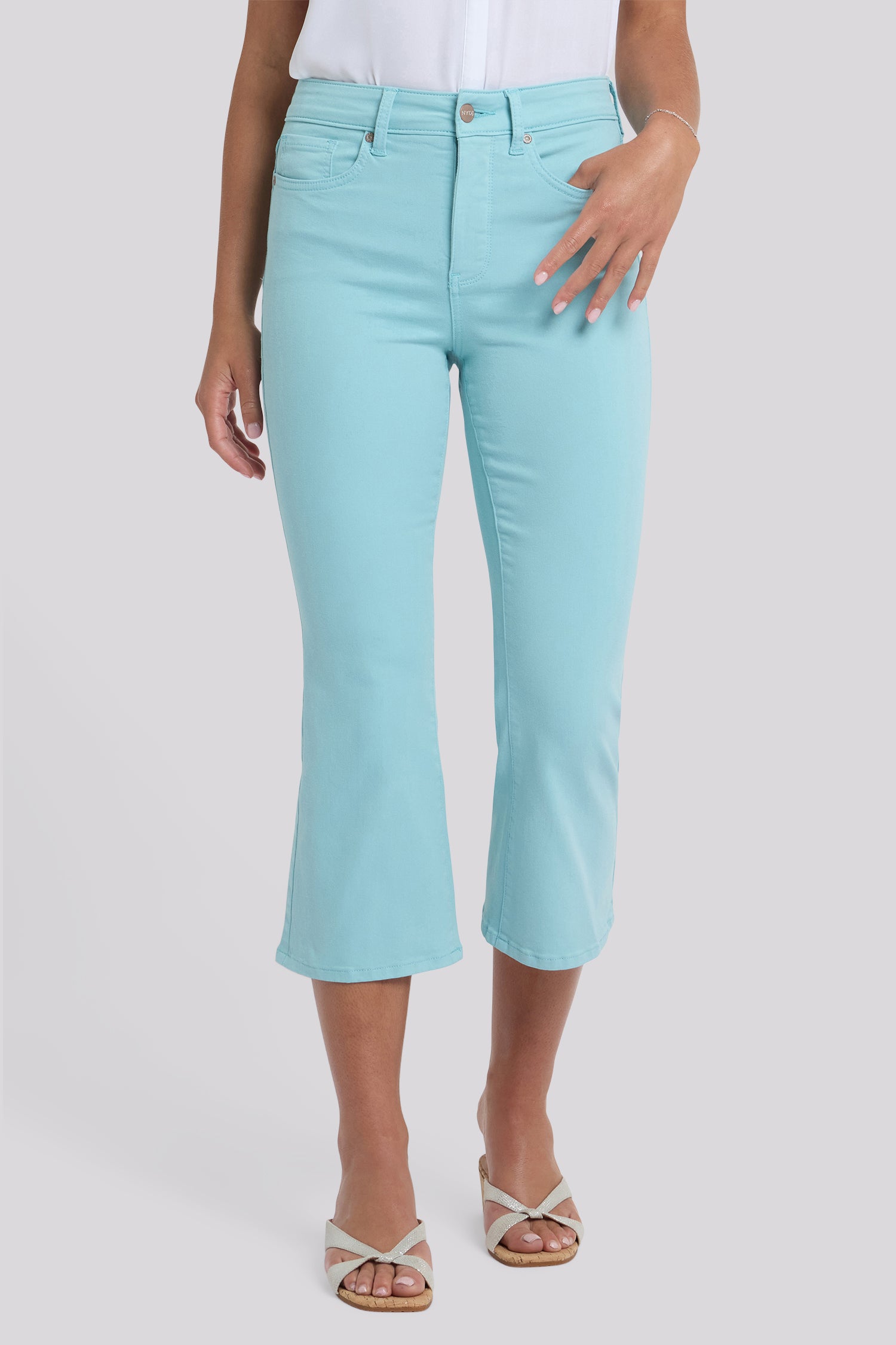 NYDJ Monica Kick Flare Crop Jeans With High Rise - Aqua Haze