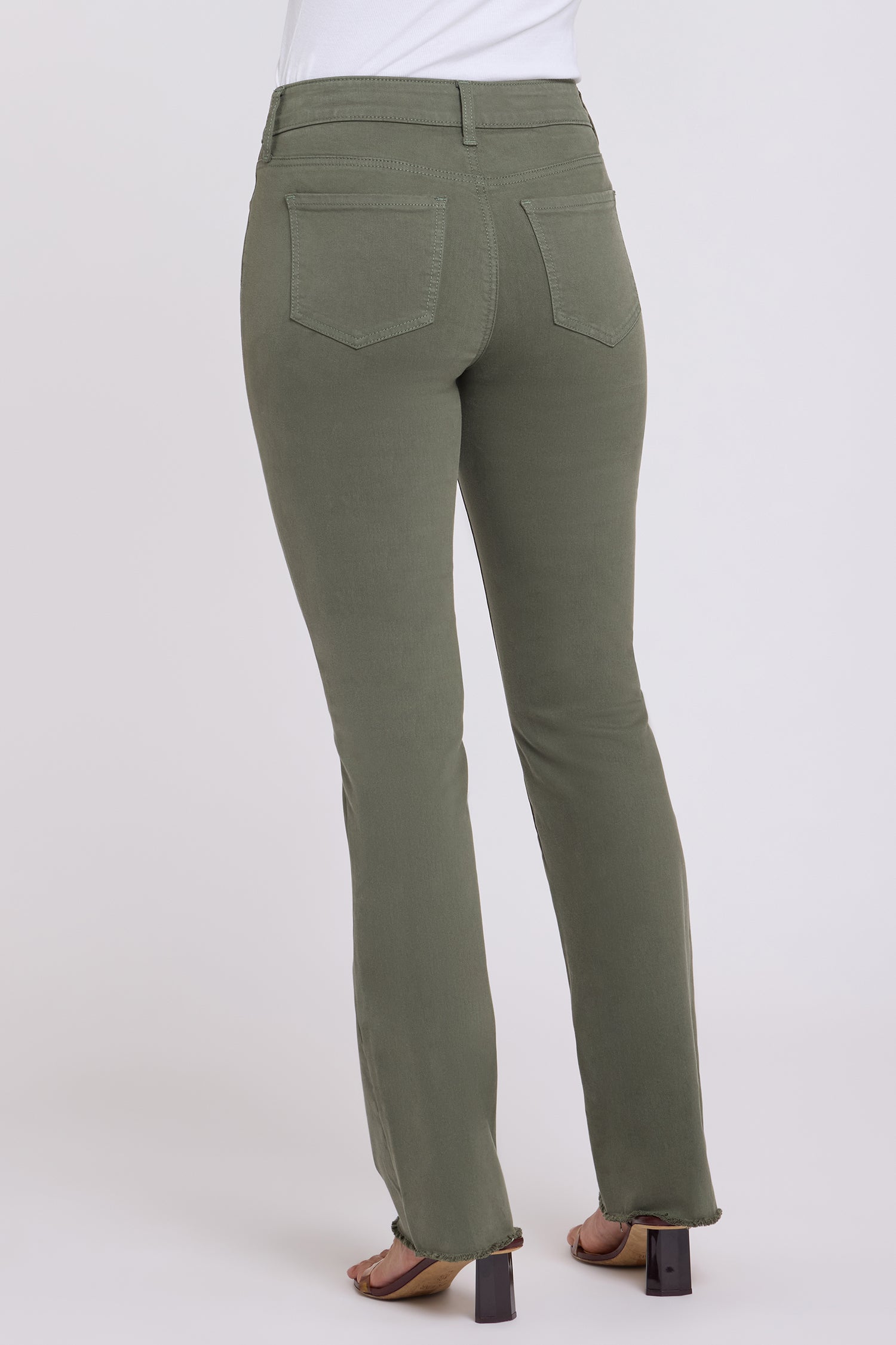 NYDJ Barbara Bootcut Jeans With Exposed Button Fly And Frayed Hems - Desert Green