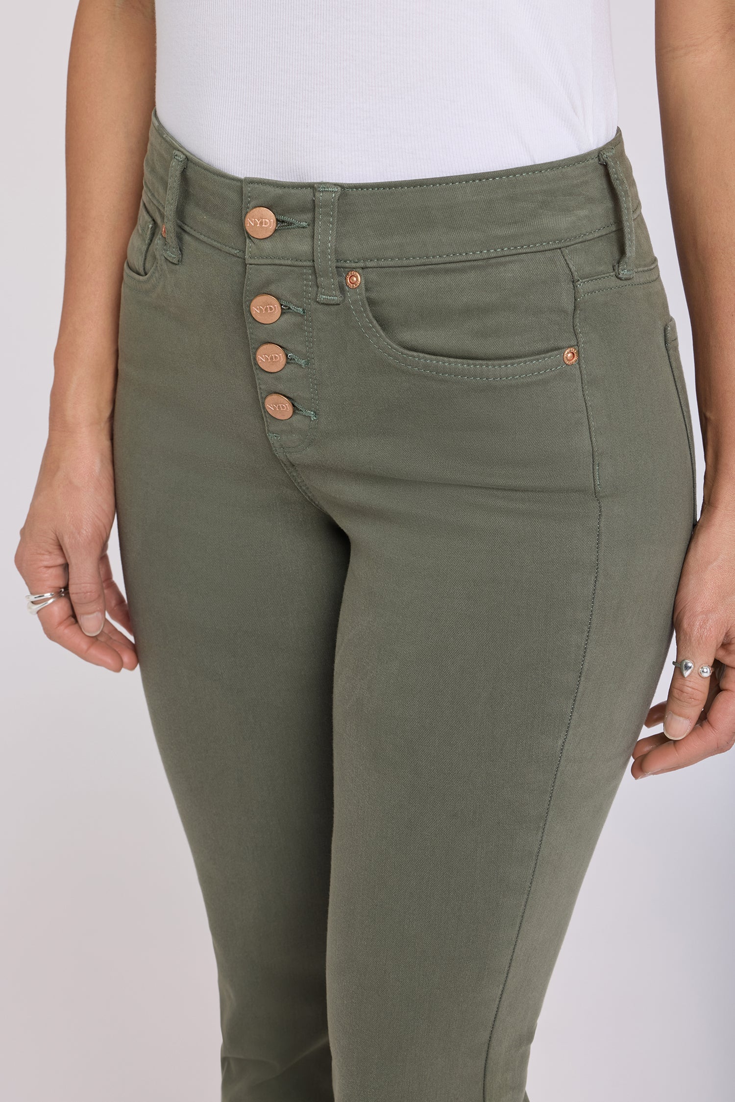 NYDJ Barbara Bootcut Jeans With Exposed Button Fly And Frayed Hems - Desert Green