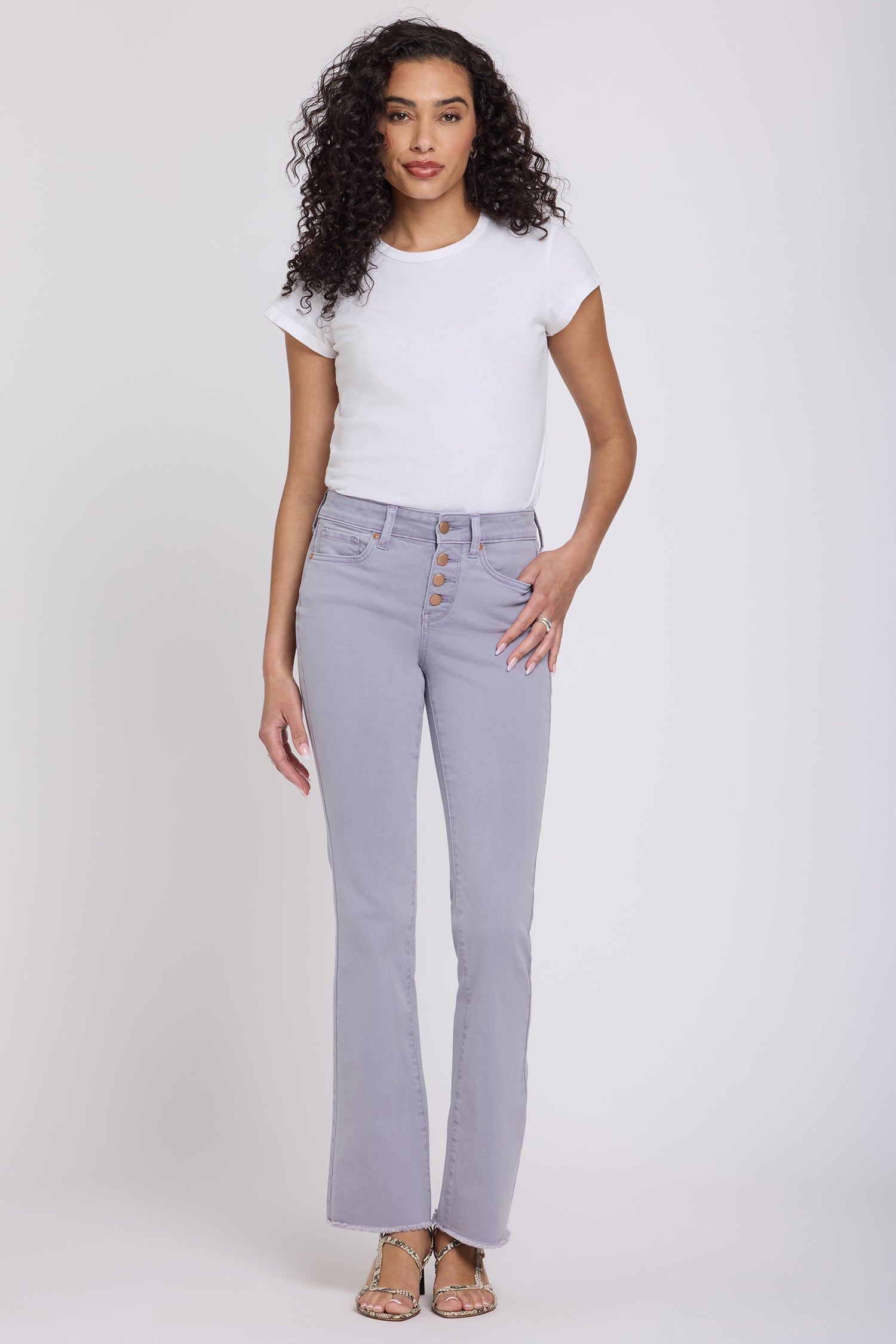 NYDJ Barbara Bootcut Jeans With Exposed Button Fly And Frayed Hems - Vintage Lavender