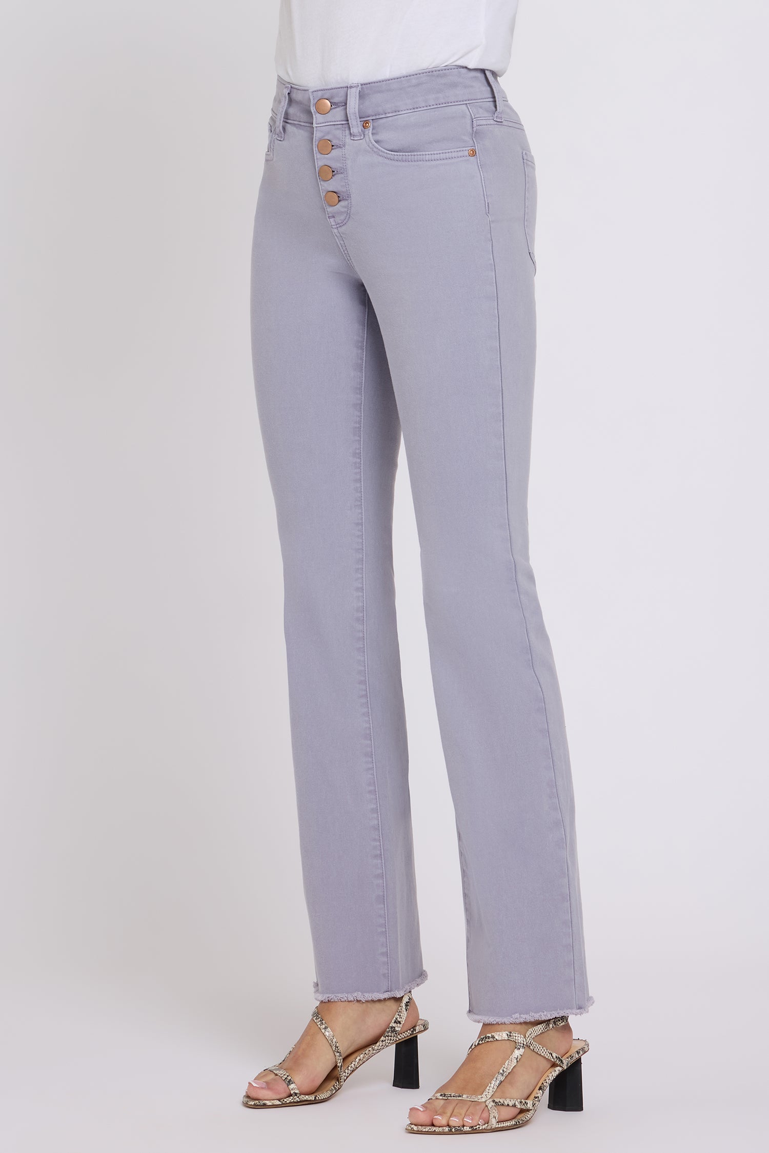 NYDJ Barbara Bootcut Jeans With Exposed Button Fly And Frayed Hems - Vintage Lavender