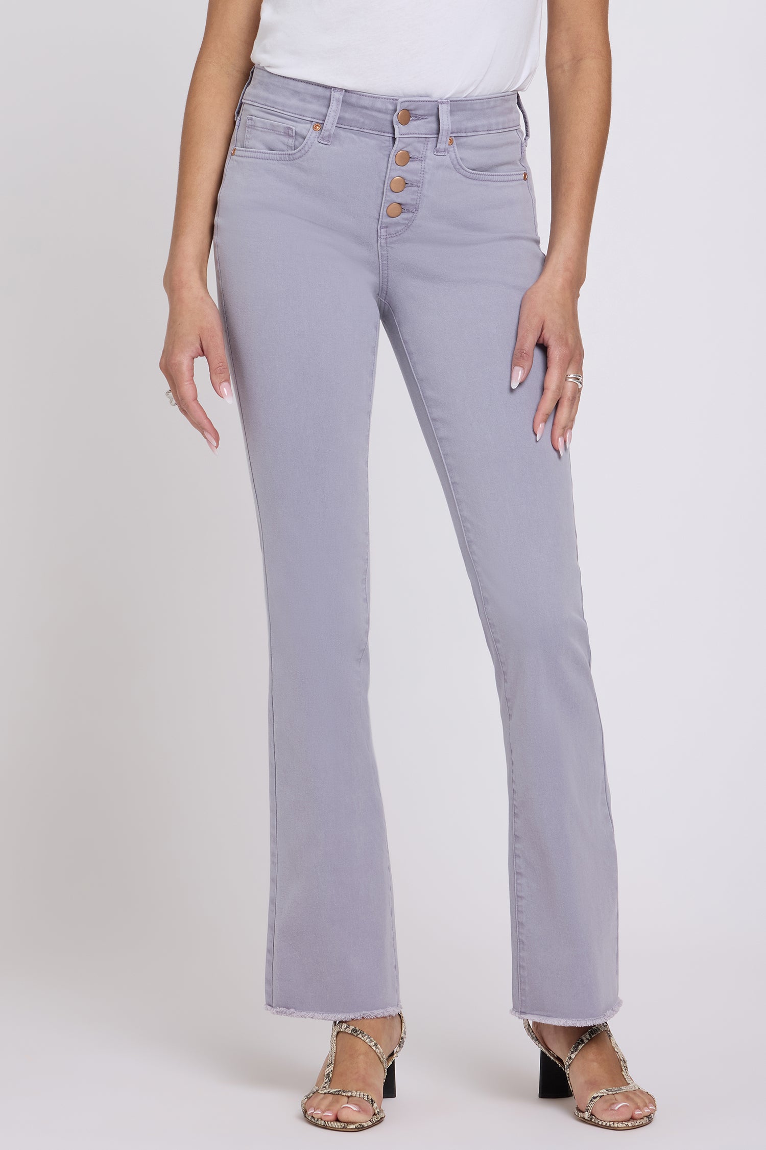 NYDJ Barbara Bootcut Jeans With Exposed Button Fly And Frayed Hems - Vintage Lavender