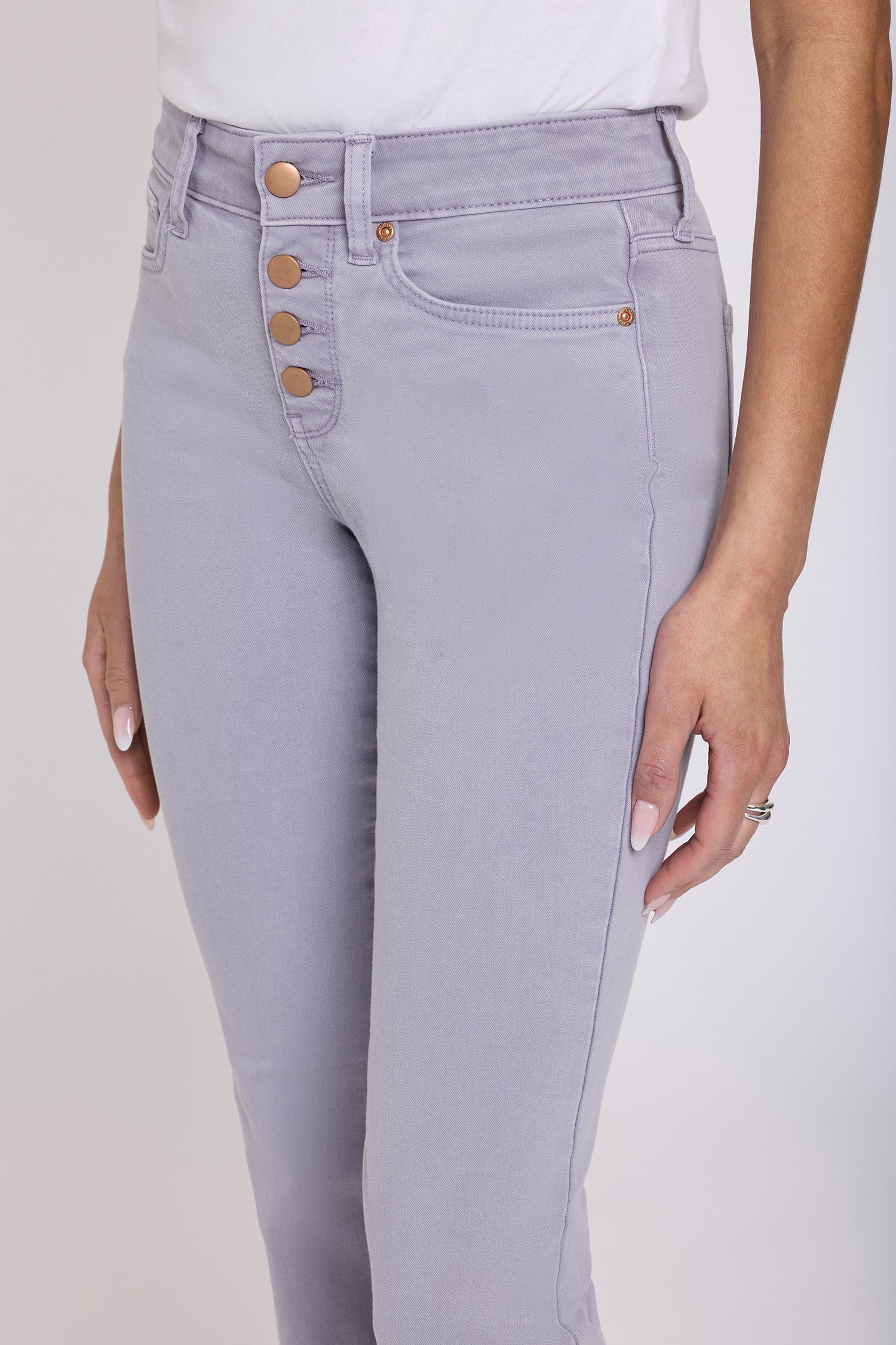 NYDJ Barbara Bootcut Jeans With Exposed Button Fly And Frayed Hems - Vintage Lavender