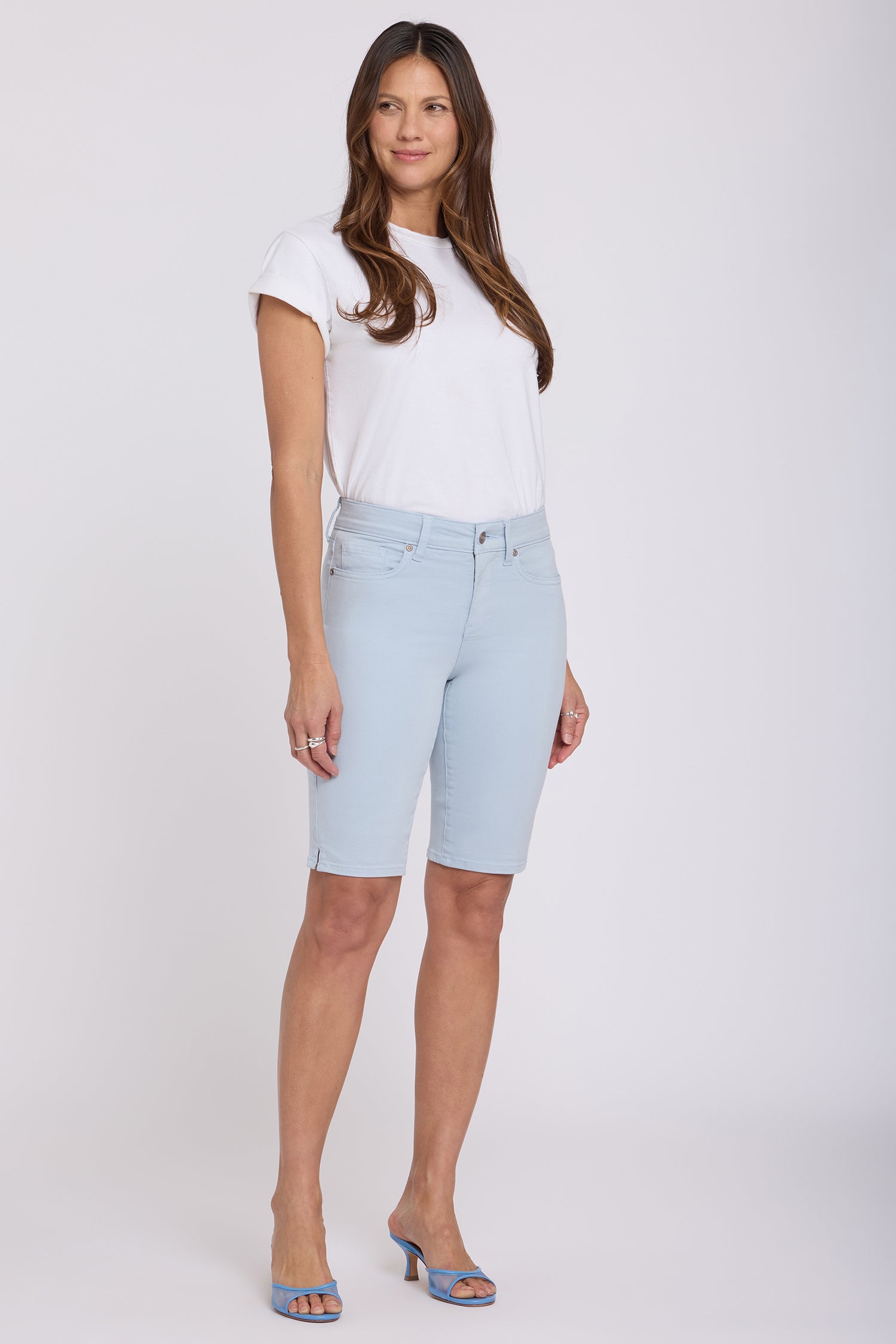 NYDJ Briella 11 Inch Denim Shorts With Side Slits - Blue Clover