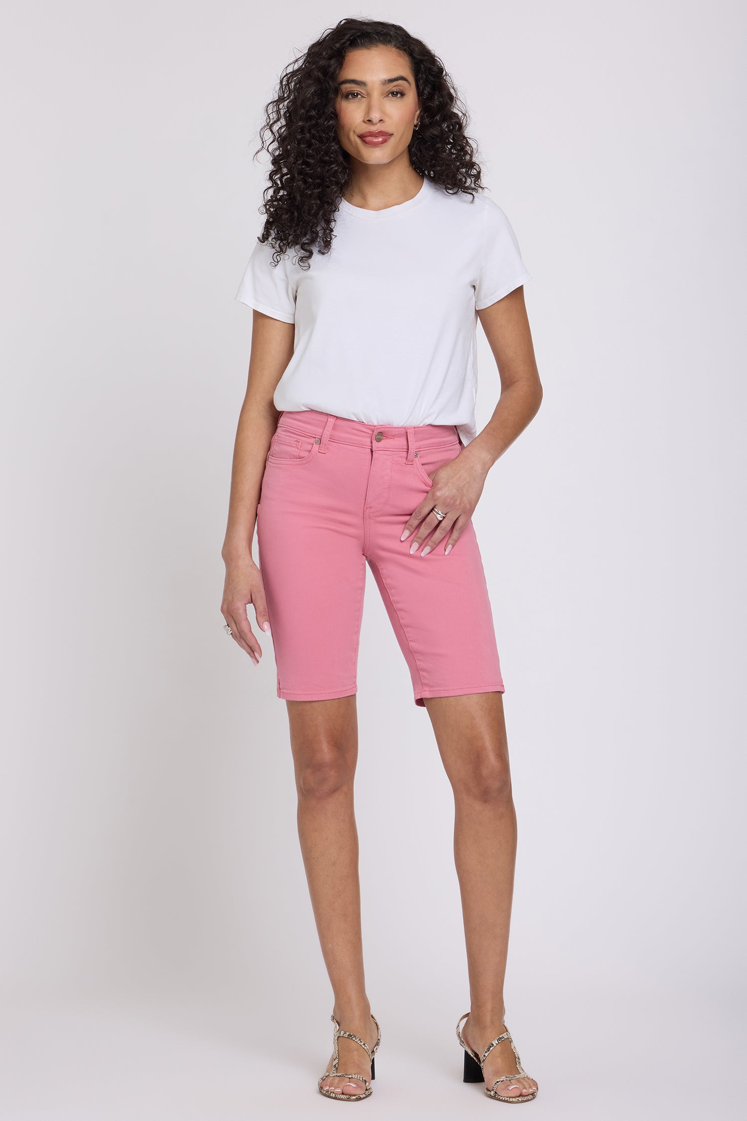 NYDJ Briella 11 Inch Denim Shorts With Side Slits - Desert Rose
