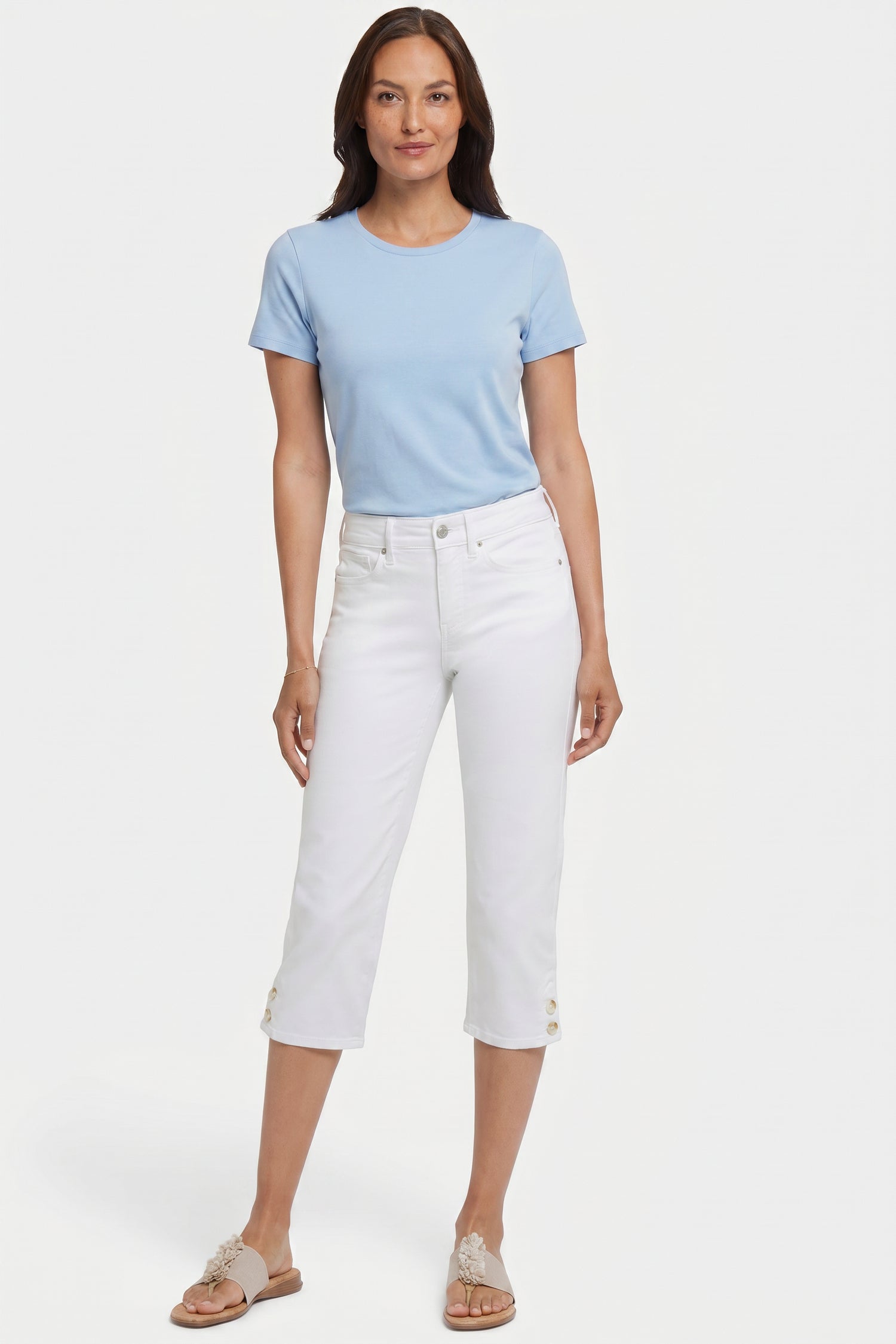 NYDJ Marilyn Straight Crop Jeans With Side Button Plackets - Optic White