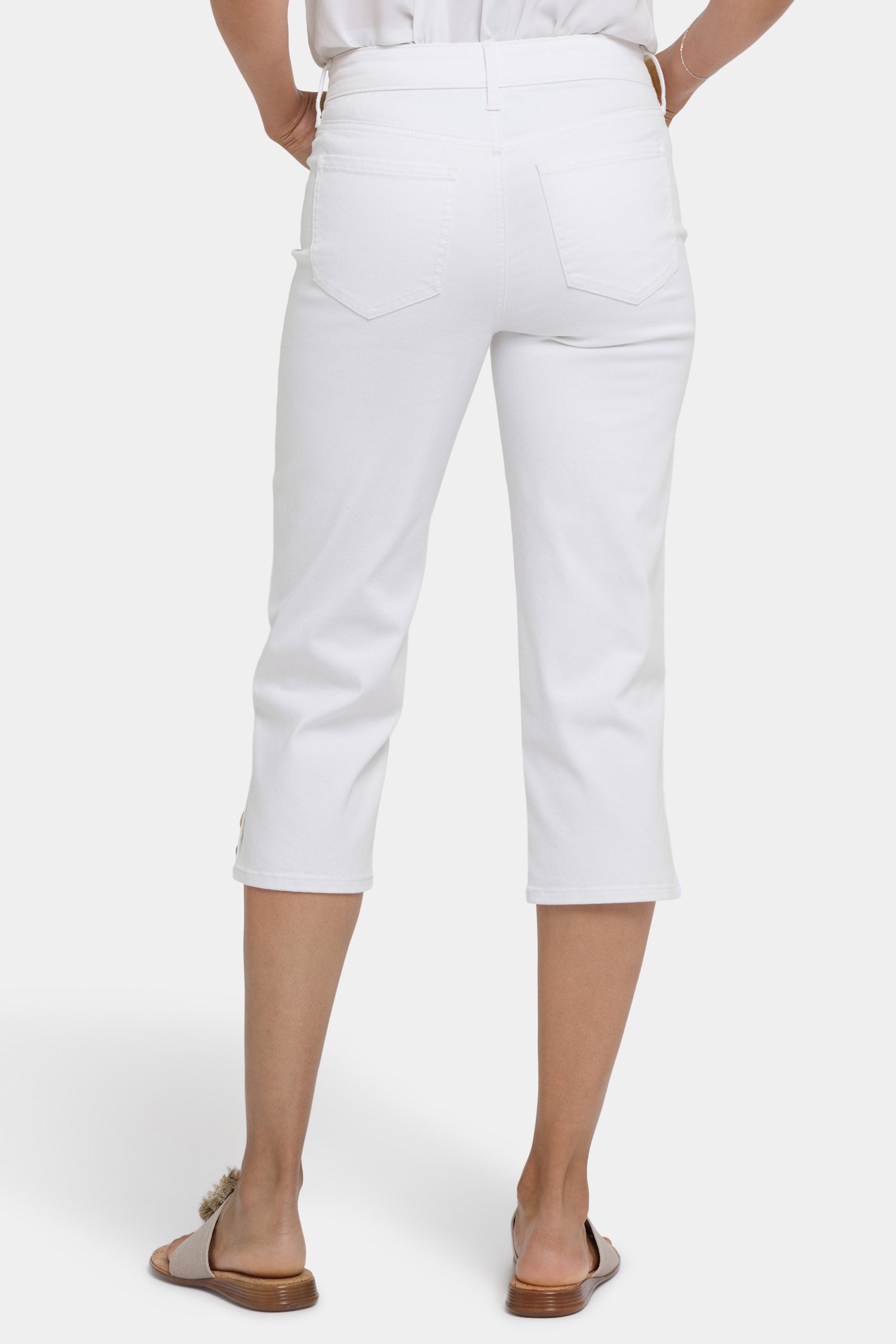 NYDJ Marilyn Straight Crop Jeans With Side Button Plackets - Optic White