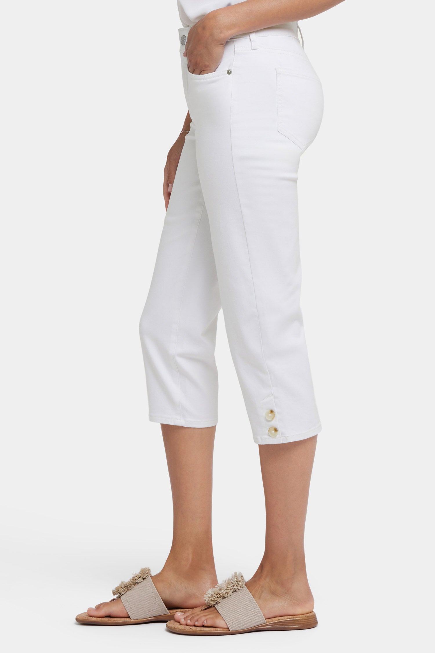NYDJ Marilyn Straight Crop Jeans With Side Button Plackets - Optic White
