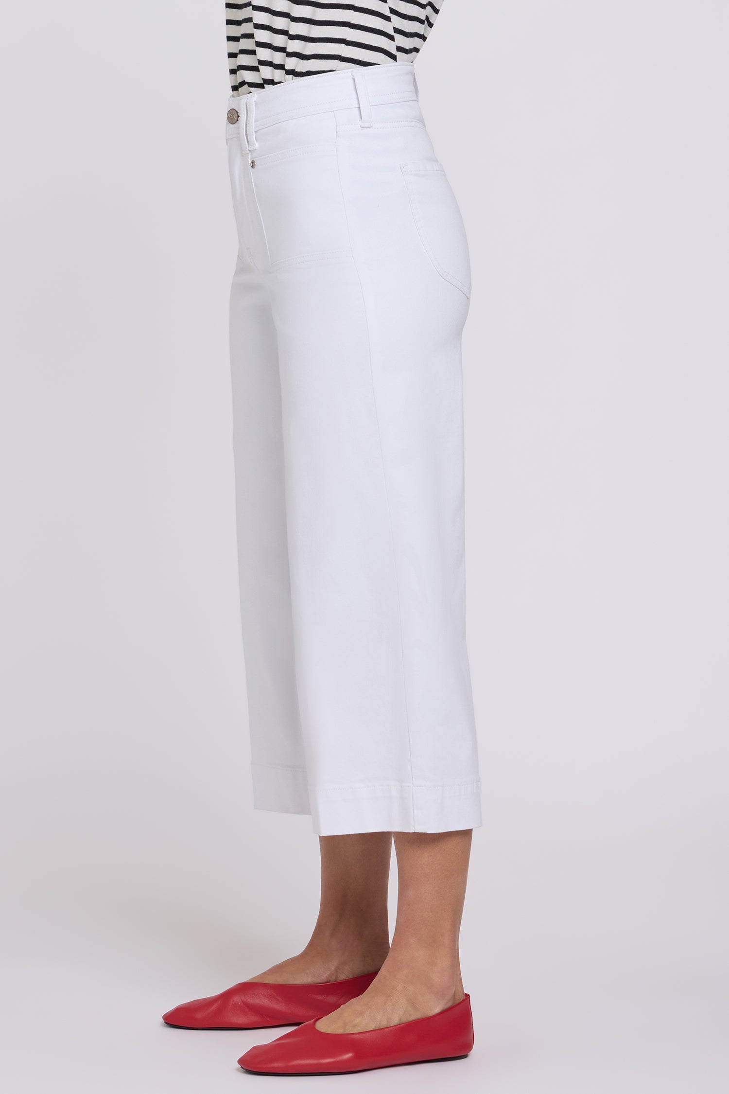 NYDJ Brigitte Wide Leg Capri Jeans With High Rise And Front Patch Pockets - Optic White