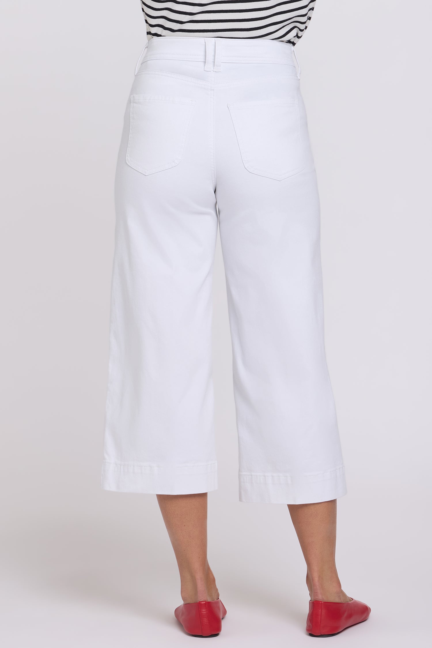 NYDJ Brigitte Wide Leg Capri Jeans With High Rise And Front Patch Pockets - Optic White