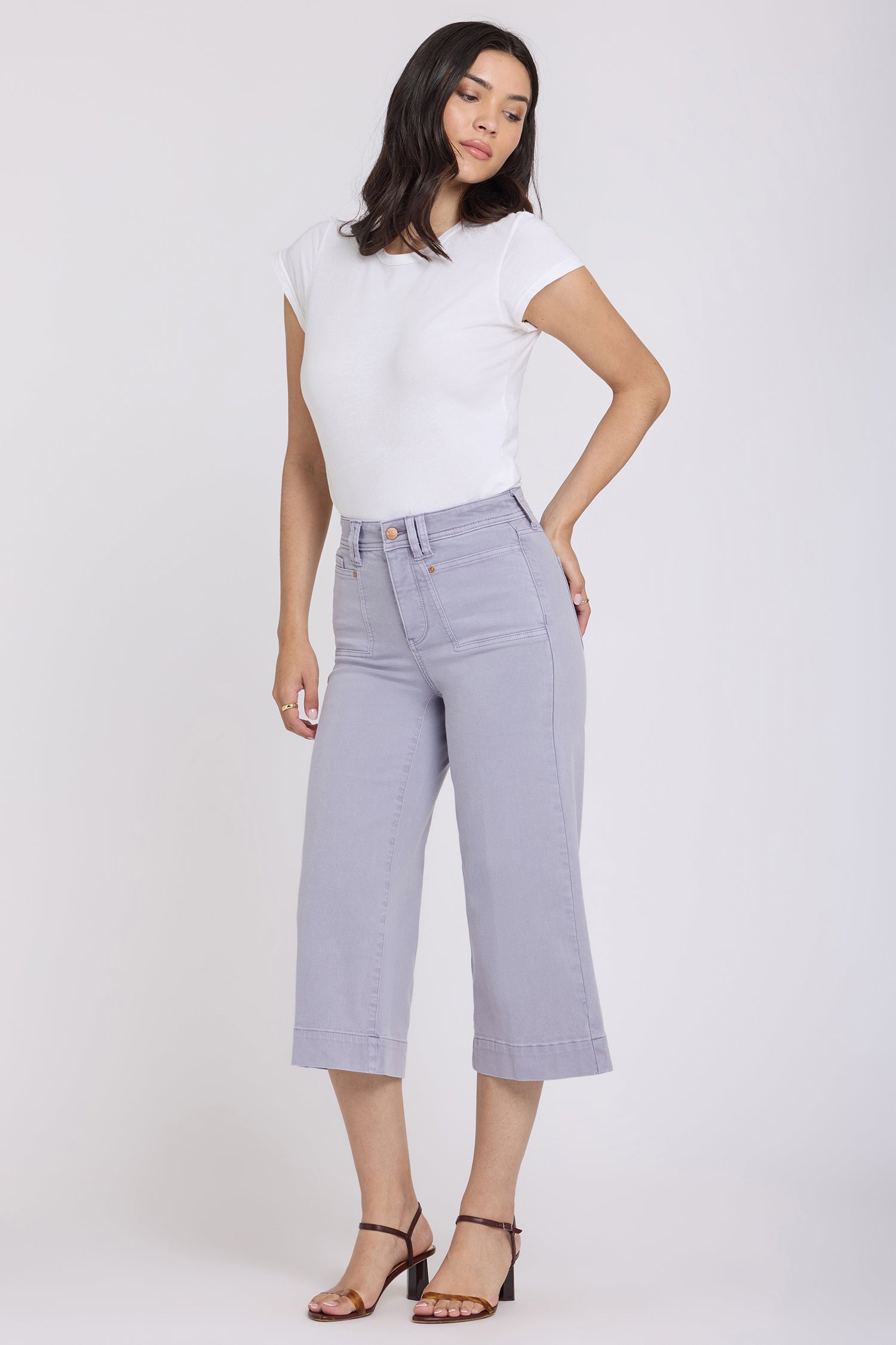 NYDJ Brigitte Wide Leg Capri Jeans With High Rise And Front Patch Pockets - Vintage Lavender