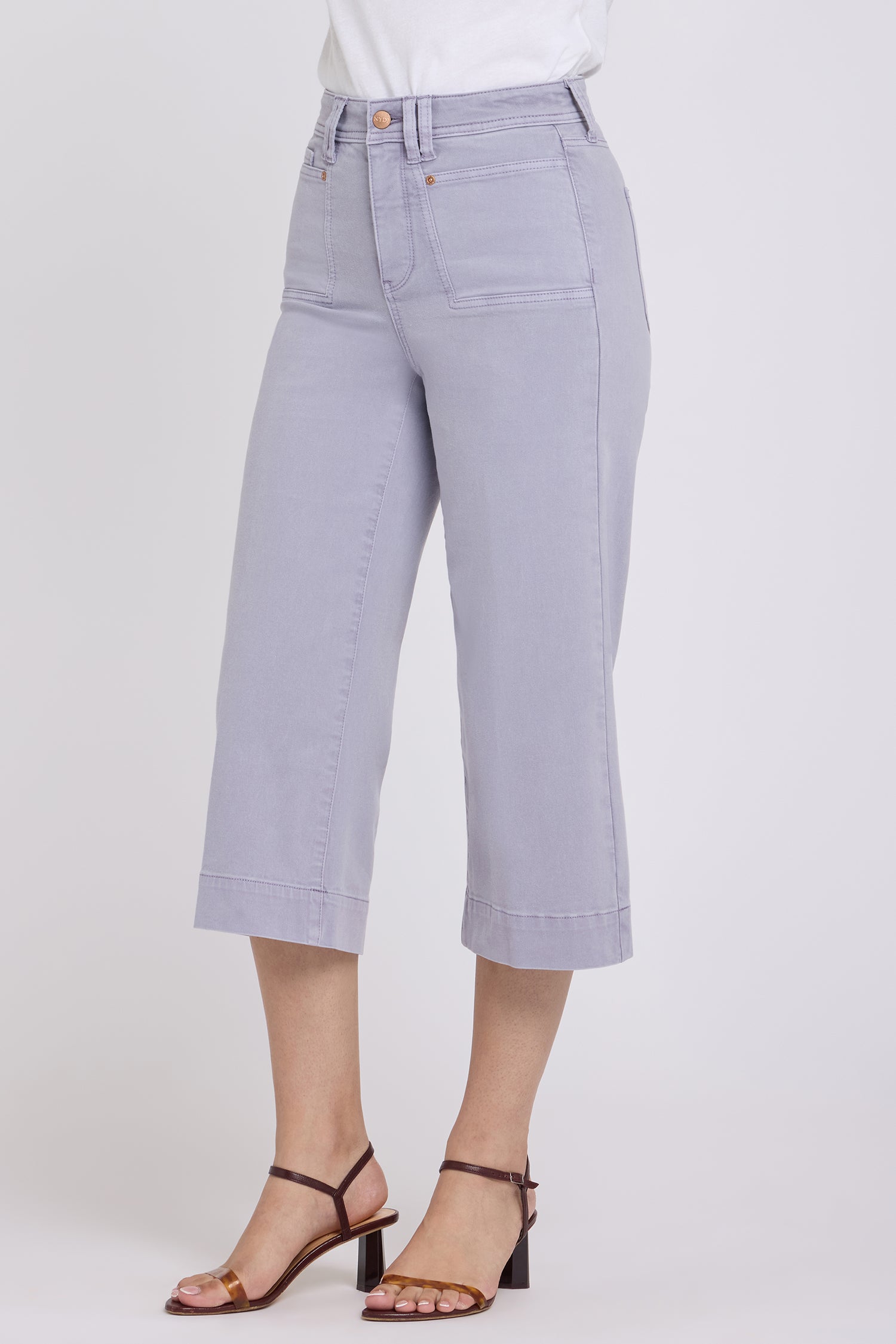 NYDJ Brigitte Wide Leg Capri Jeans With High Rise And Front Patch Pockets - Vintage Lavender
