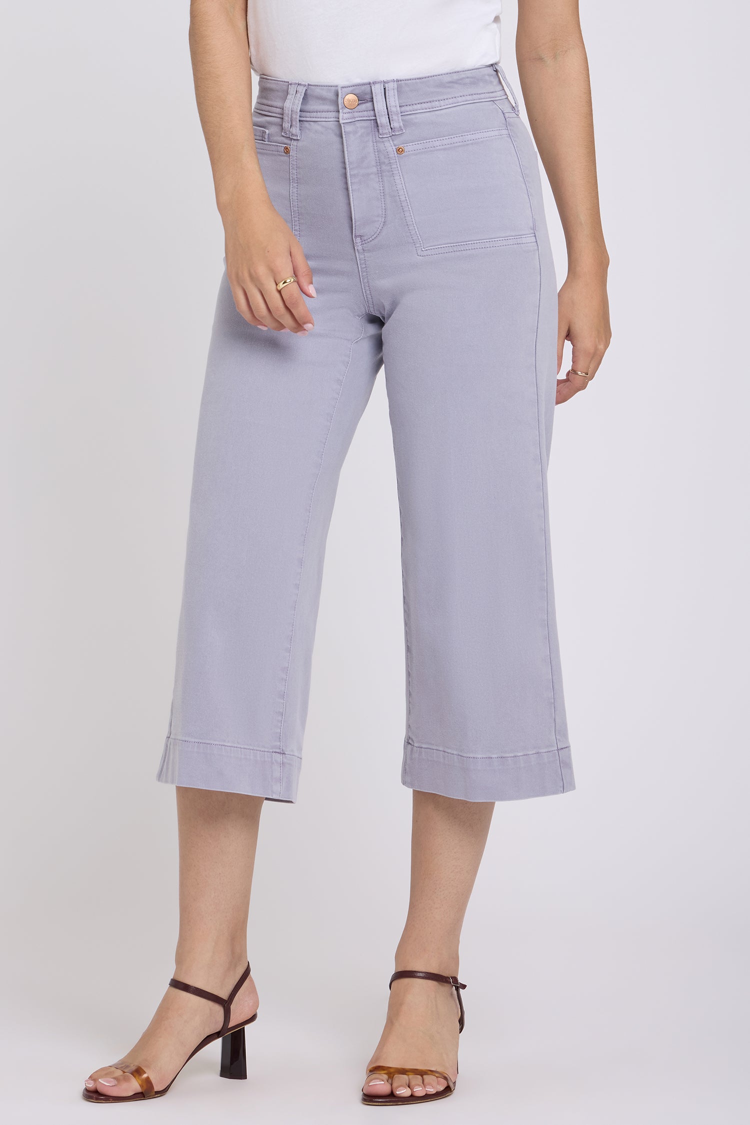 NYDJ Brigitte Wide Leg Capri Jeans With High Rise And Front Patch Pockets - Vintage Lavender