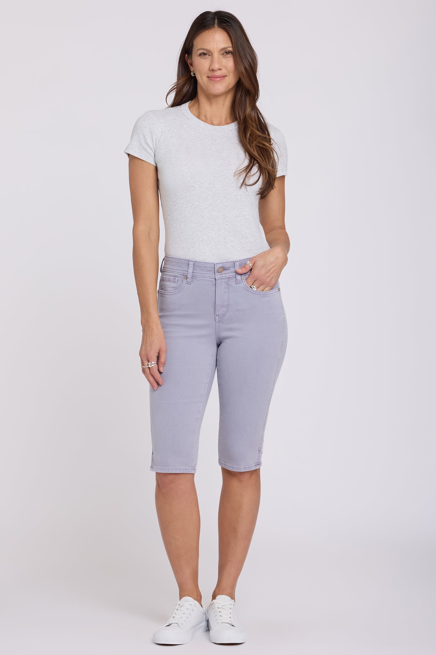 NYDJ Sophie Bike Capri Jeans With Outseam Stitching And Side Slits - Vintage Lavender