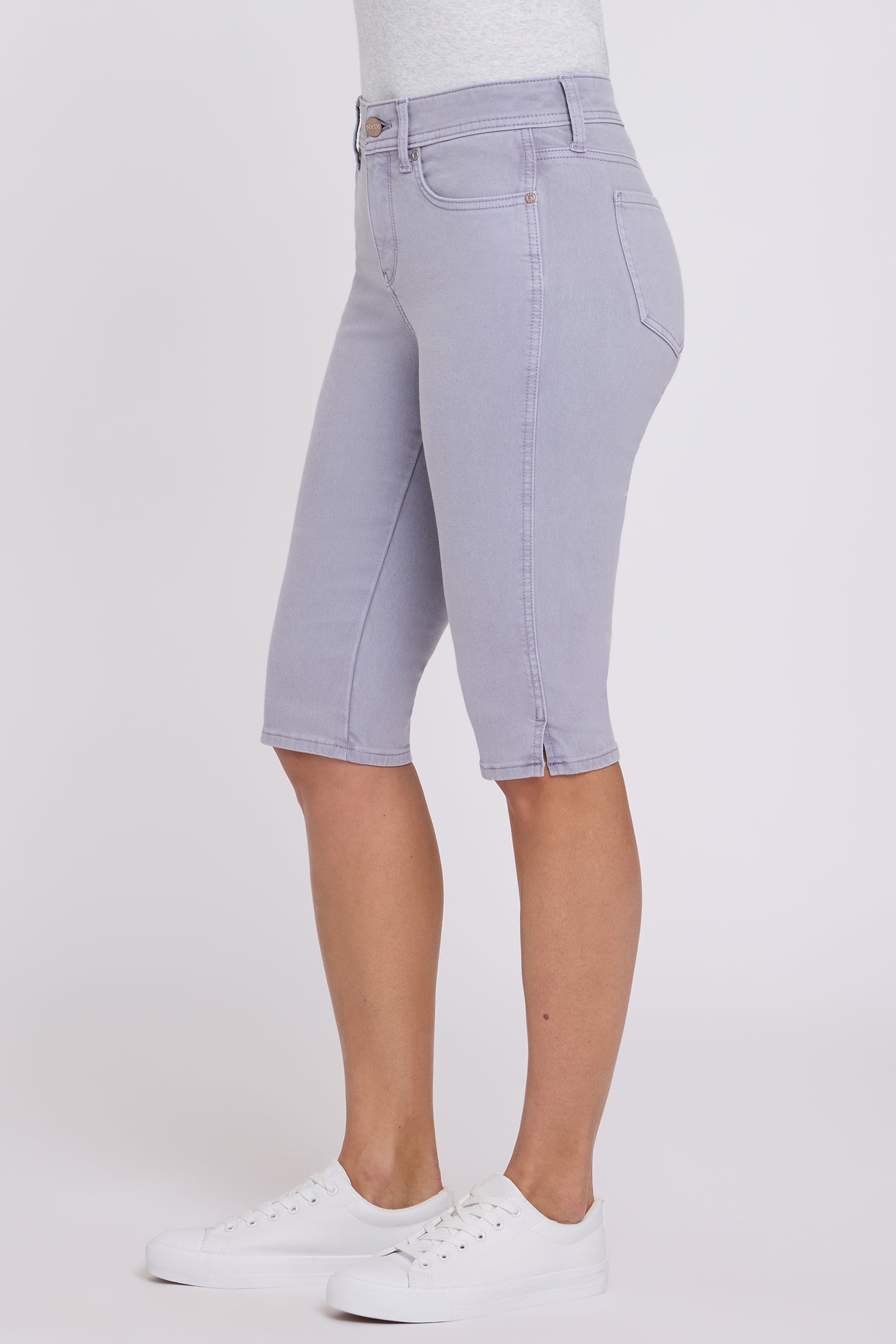 NYDJ Sophie Bike Capri Jeans With Outseam Stitching And Side Slits - Vintage Lavender