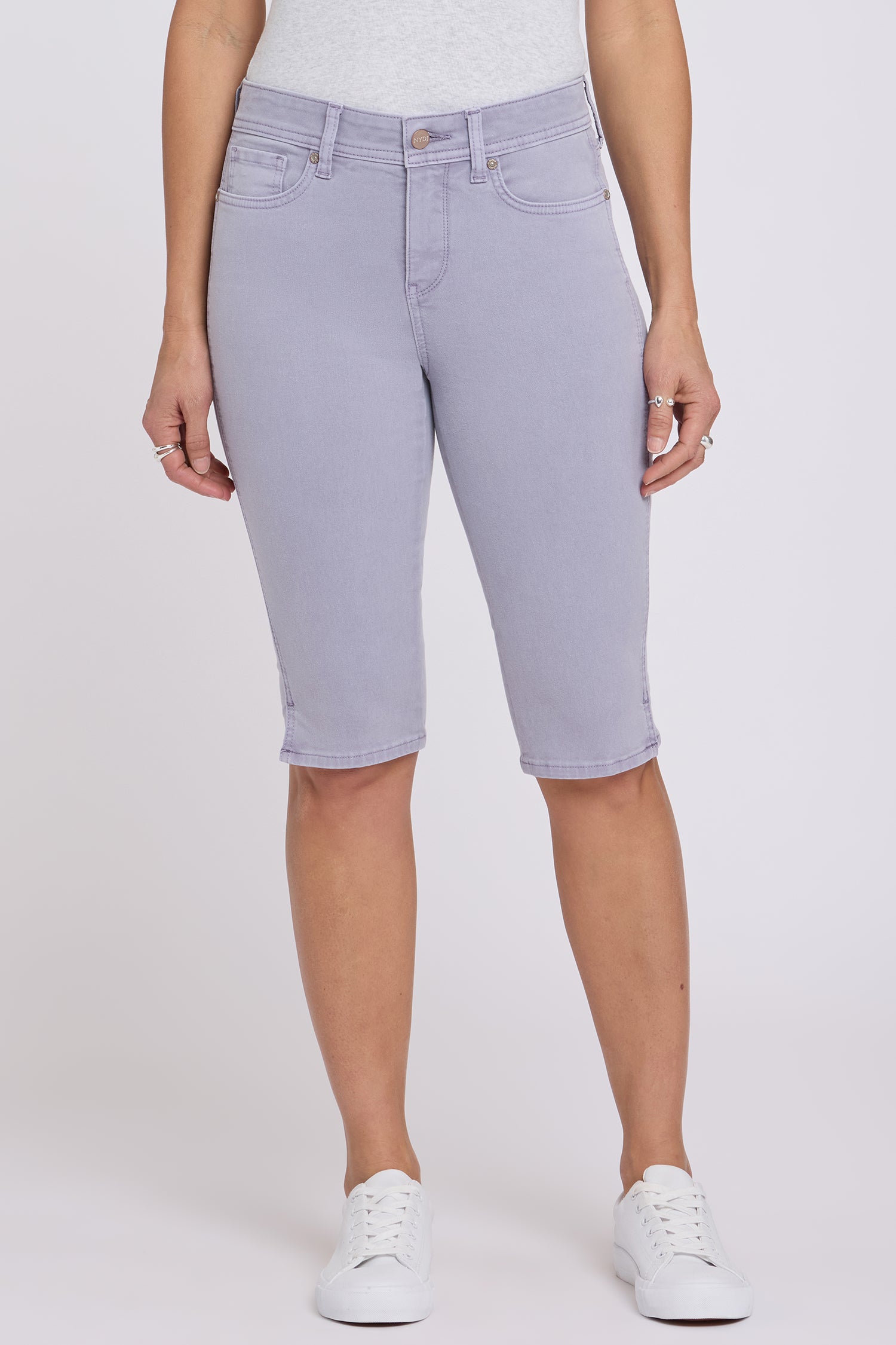 NYDJ Sophie Bike Capri Jeans With Outseam Stitching And Side Slits - Vintage Lavender
